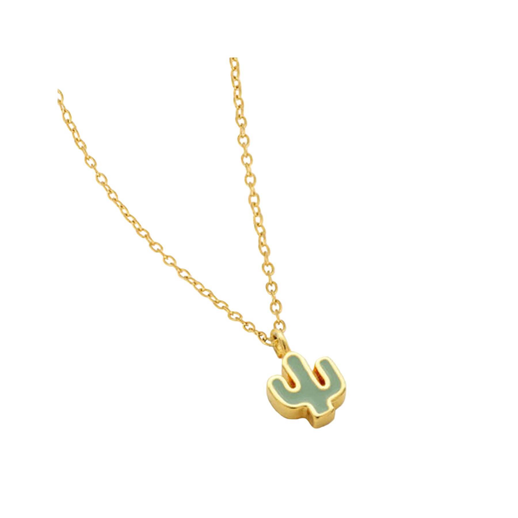 Gold cactus enamel necklace