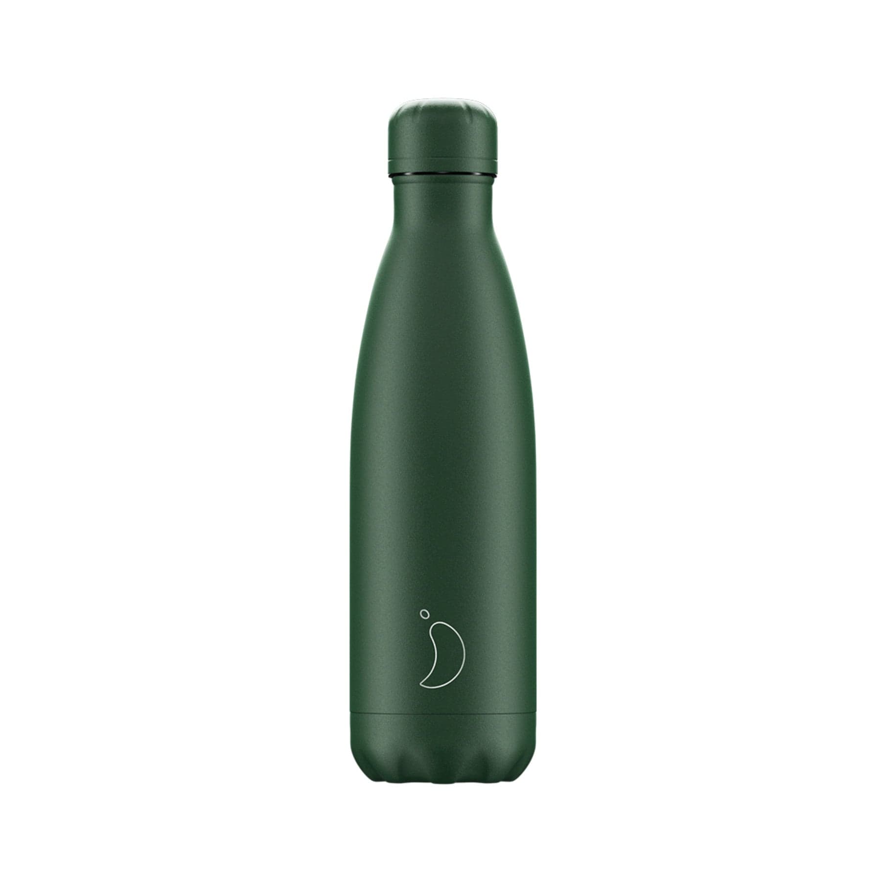 Green insulated stainless steel water bottle with a sleek design and logo on white background