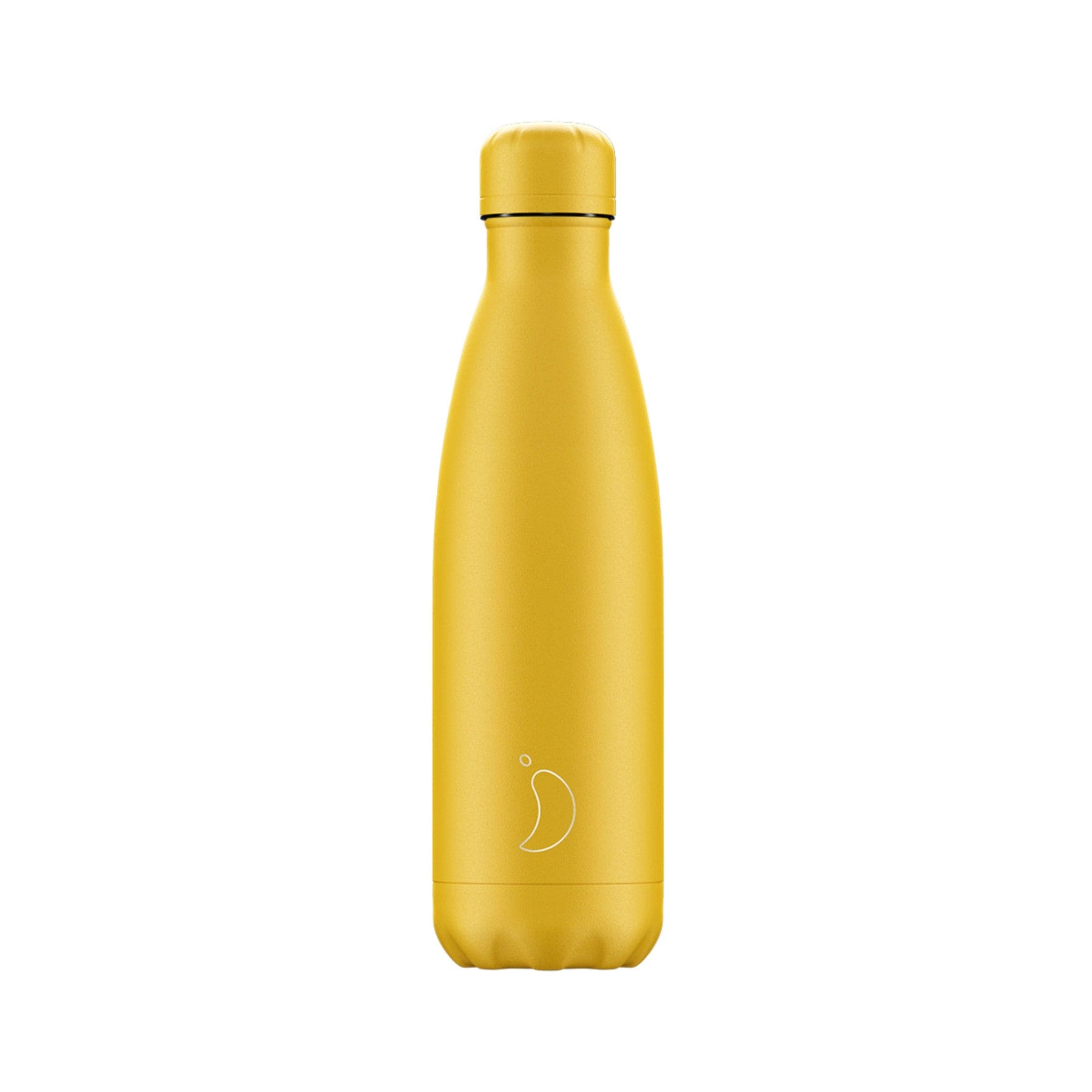 Yellow insulated stainless steel water bottle on a white background.