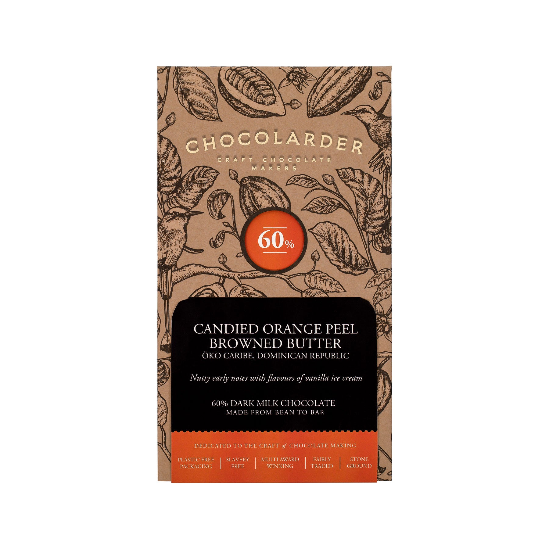 Candied orange peel browned butter chocolate bar 70g