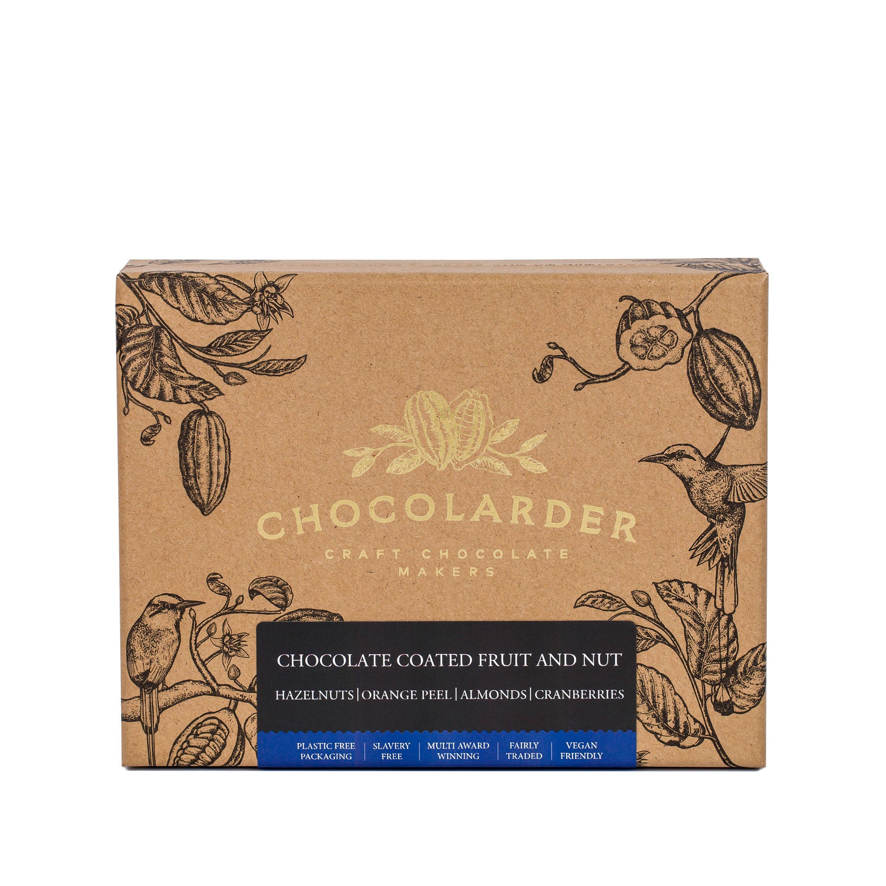 Chocolate coated fruit and nut box