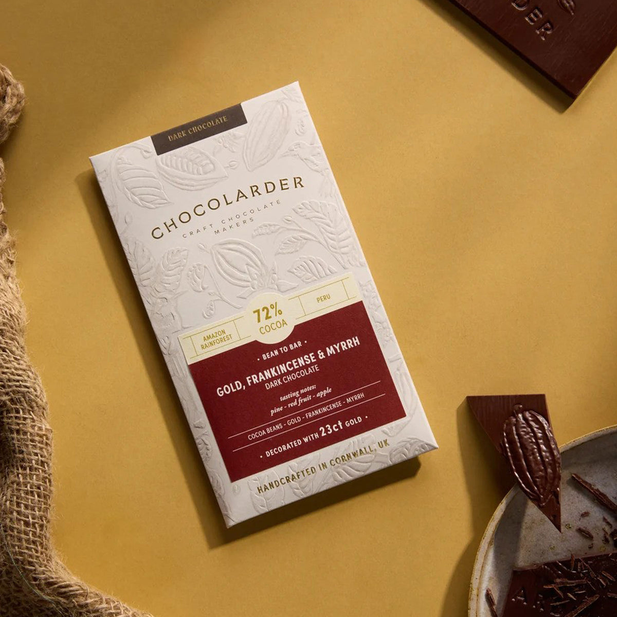 Gold, frankincense & myrrh 72% dark chocolate bar