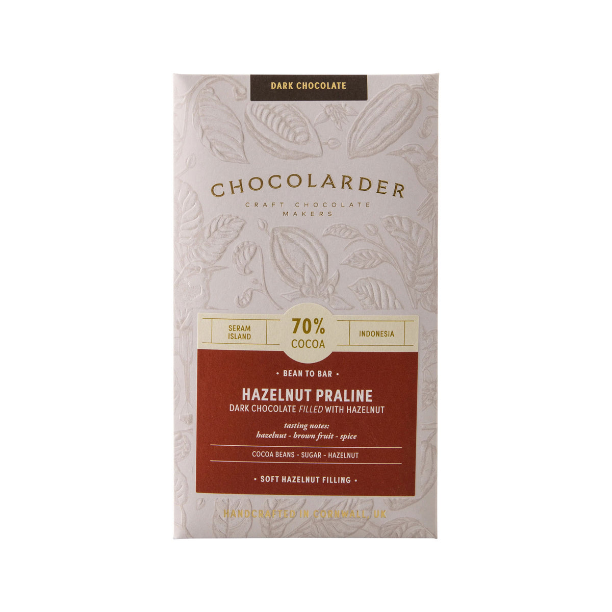 Hazelnut praline 70% filled dark chocolate bar