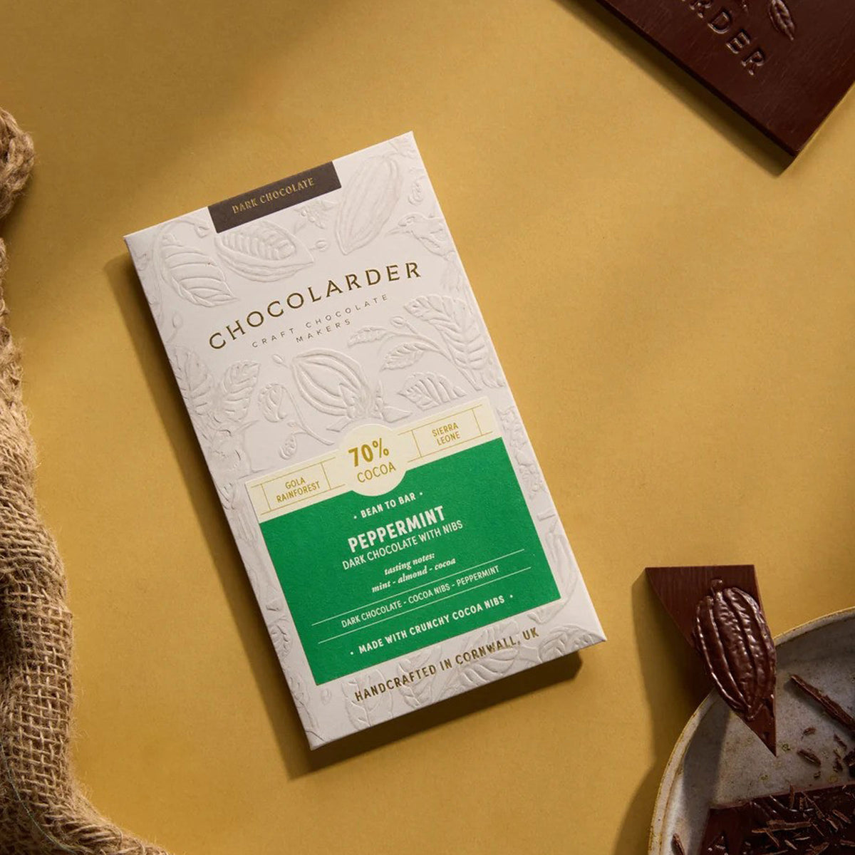Peppermint 70% dark chocolate bar