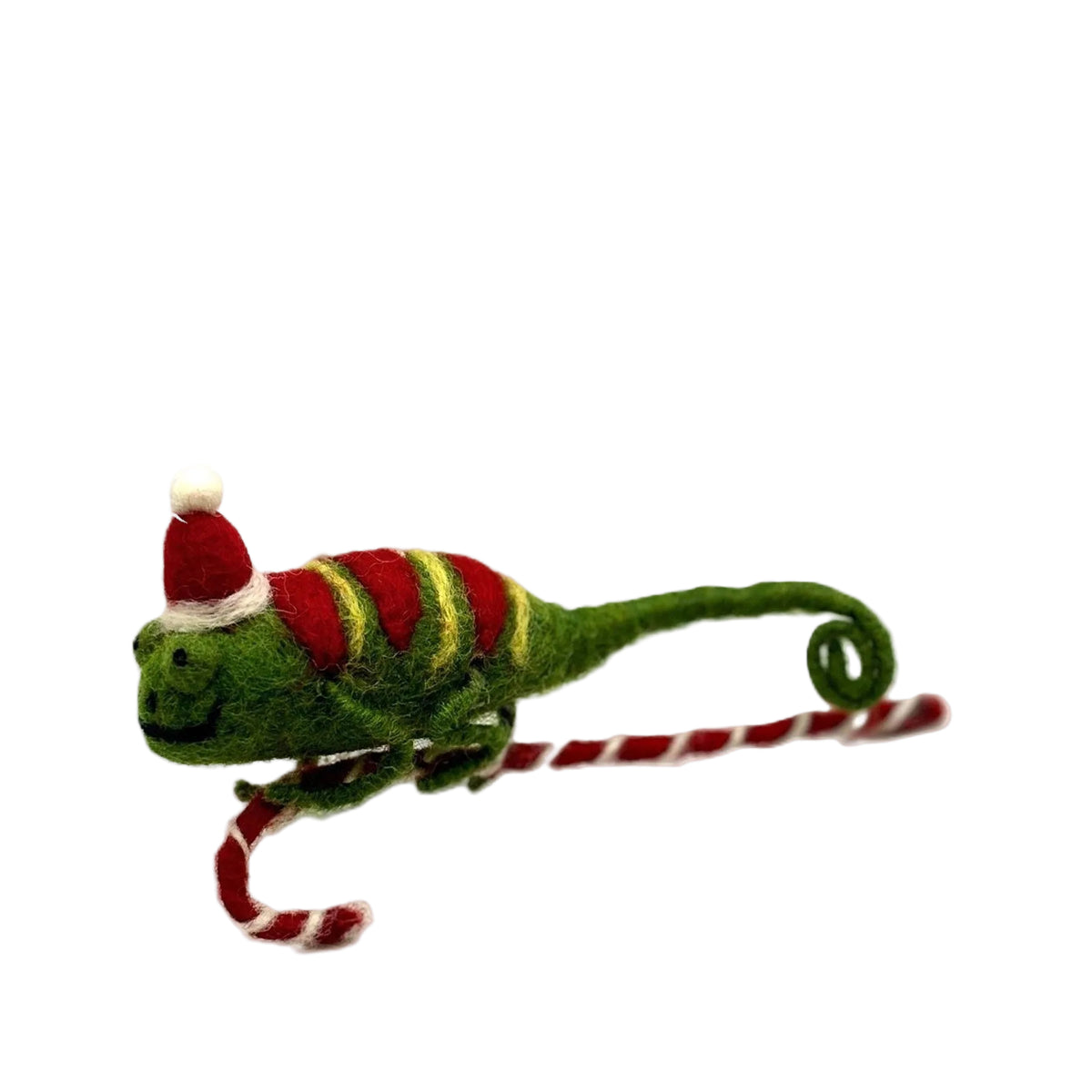 Christmas chameleon on candy cane hanging decoration
