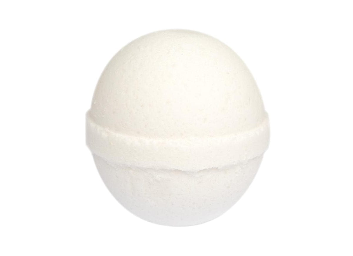 White bath bomb isolated on white background, round organic bath fizzie, spa aromatherapy, skincare product, natural cosmetics, relaxation accessory