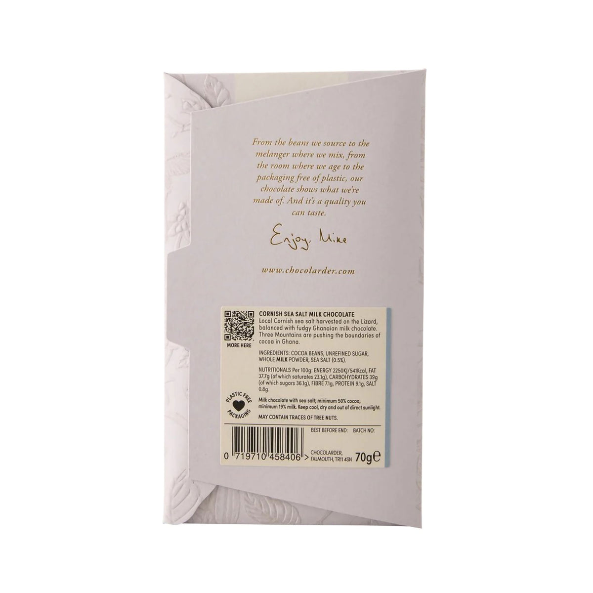 Cornish sea salt 50% milk chocolate 70g