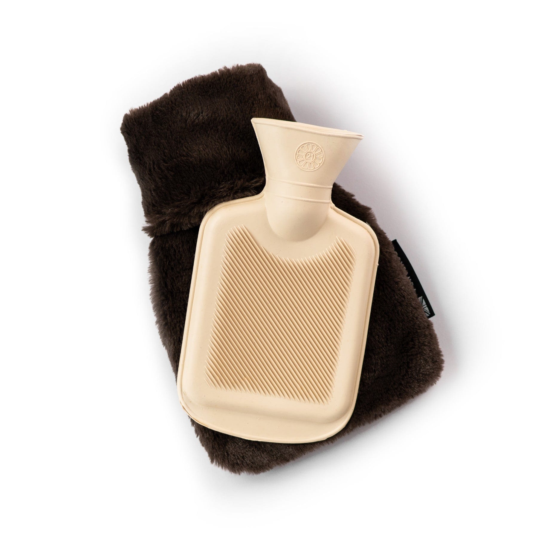 Mini dark chocolate faux fur hot water bottle