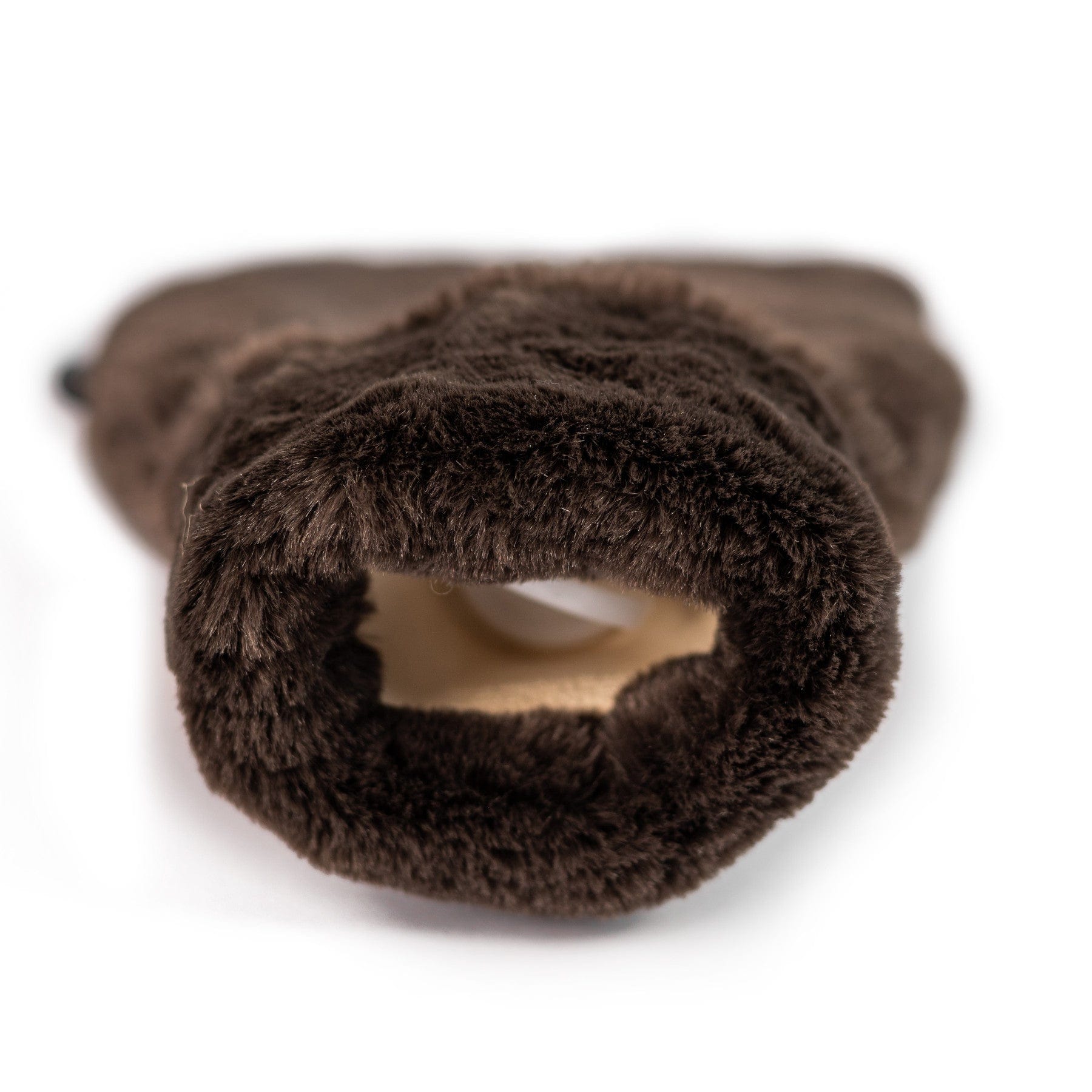 Mini dark chocolate faux fur hot water bottle