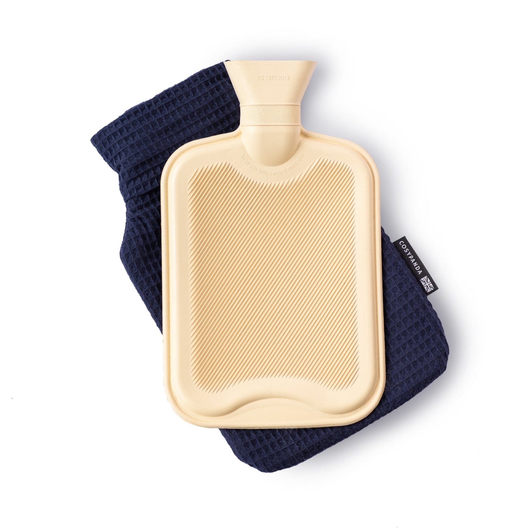 Navy blue luxurious waffle hot water bottle