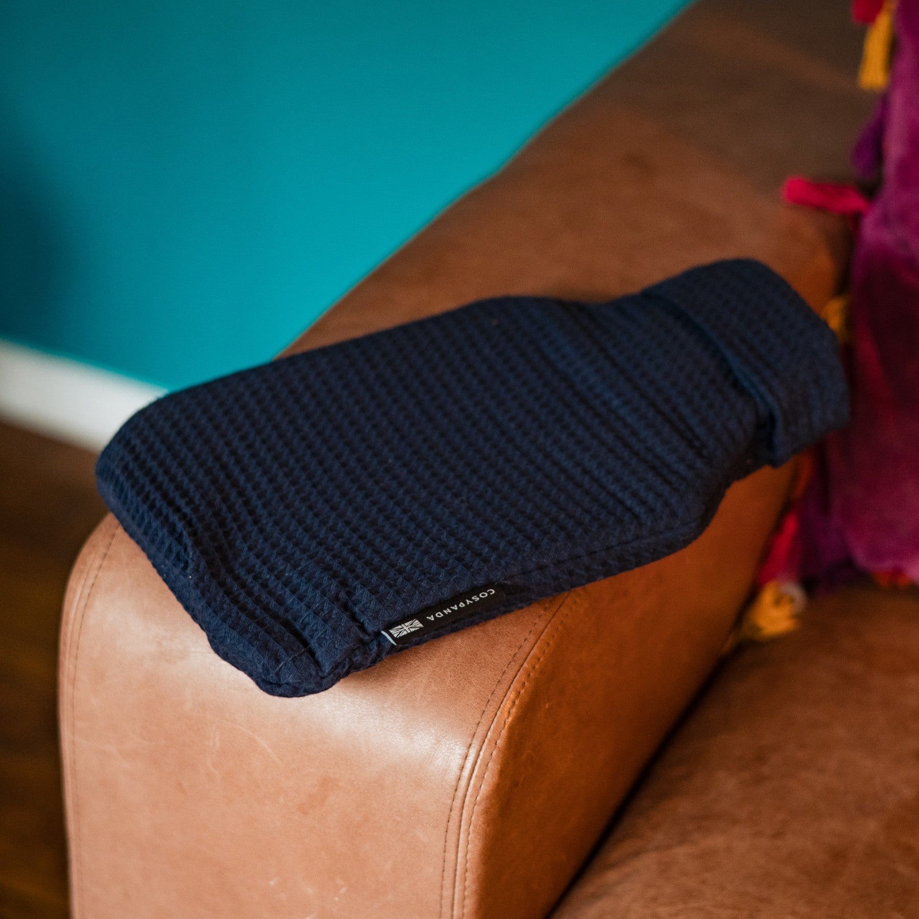 Navy blue luxurious waffle hot water bottle