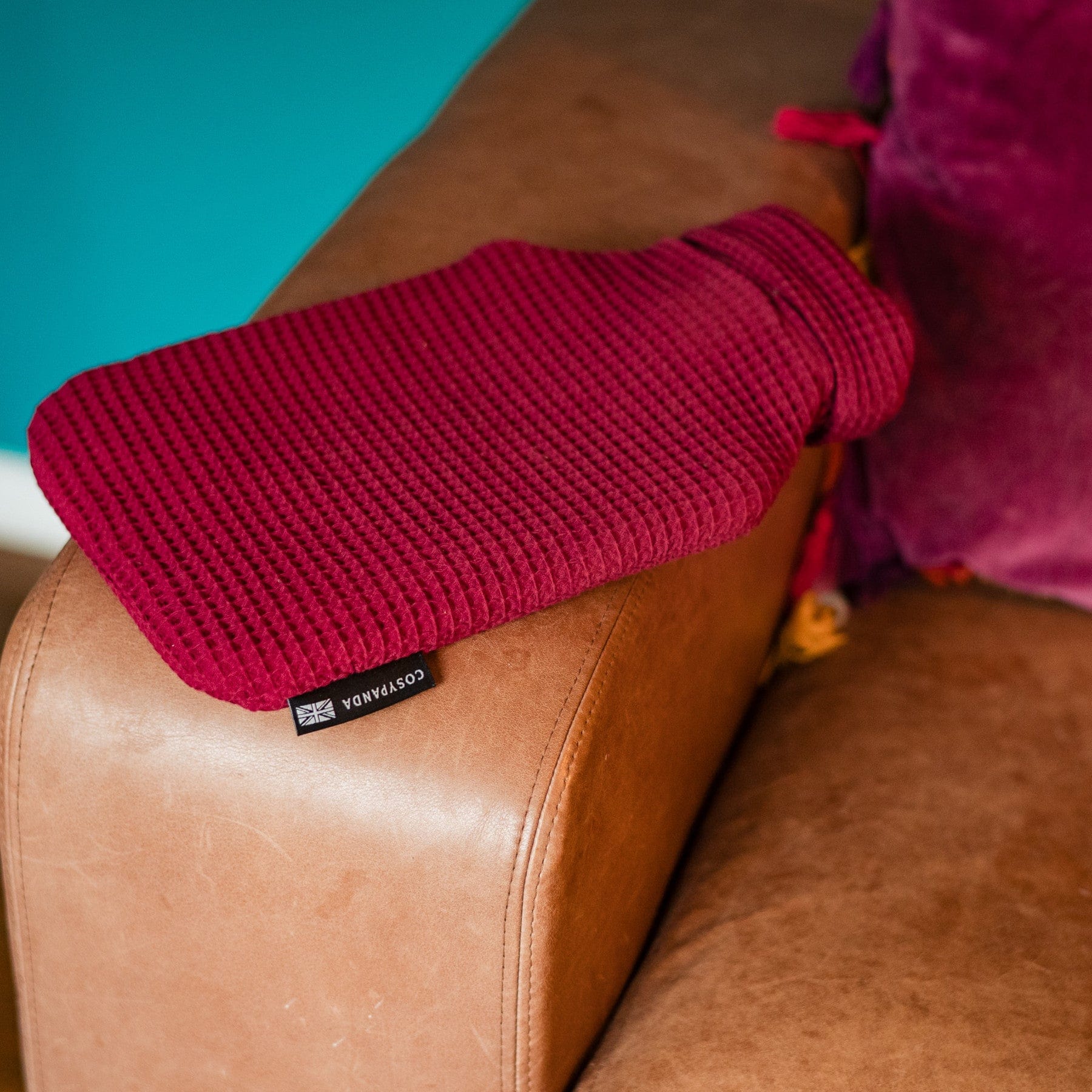 Ruby red luxurious waffle hot water bottle