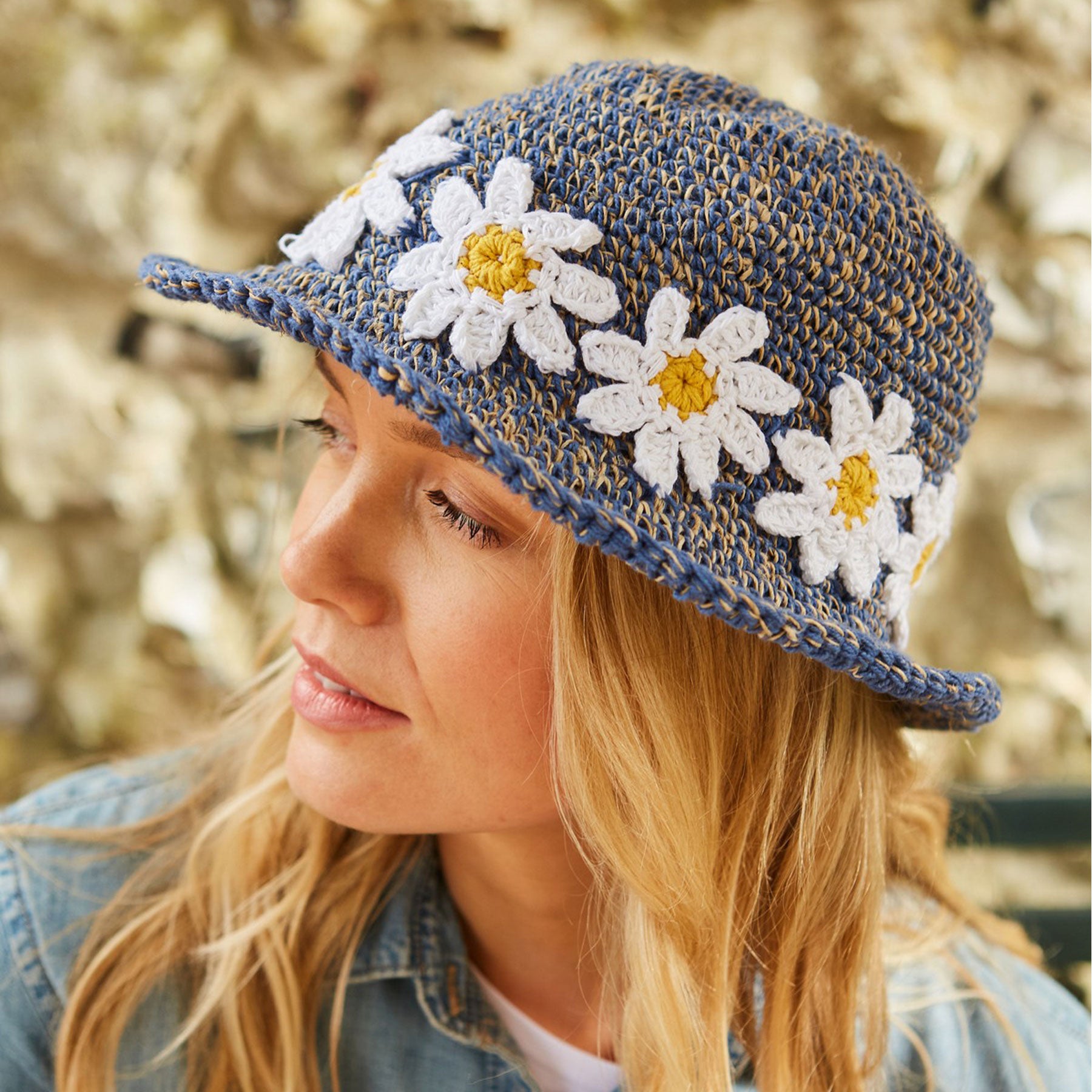 Daisy chain denim hemp & cotton sun hat