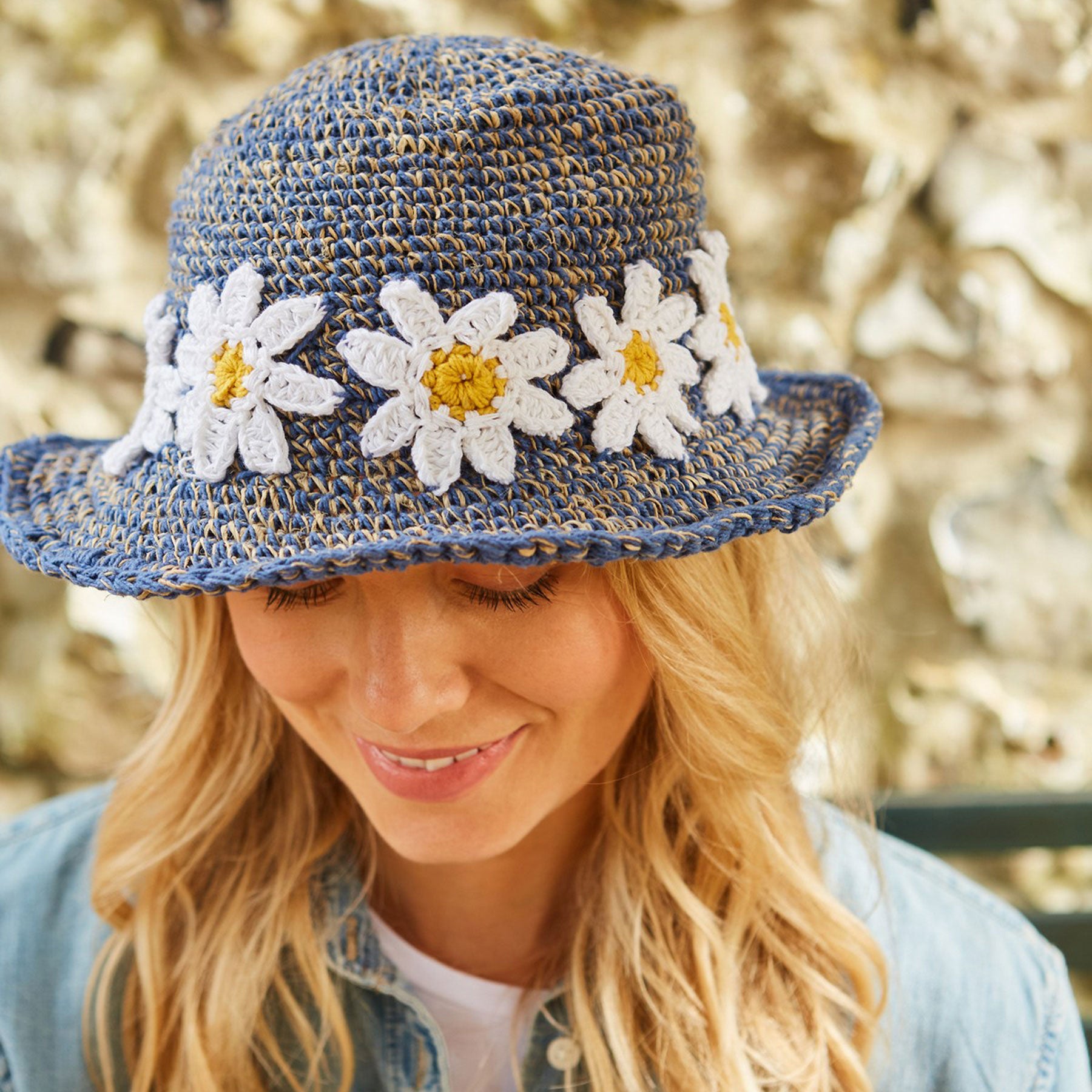 Daisy chain denim hemp & cotton sun hat