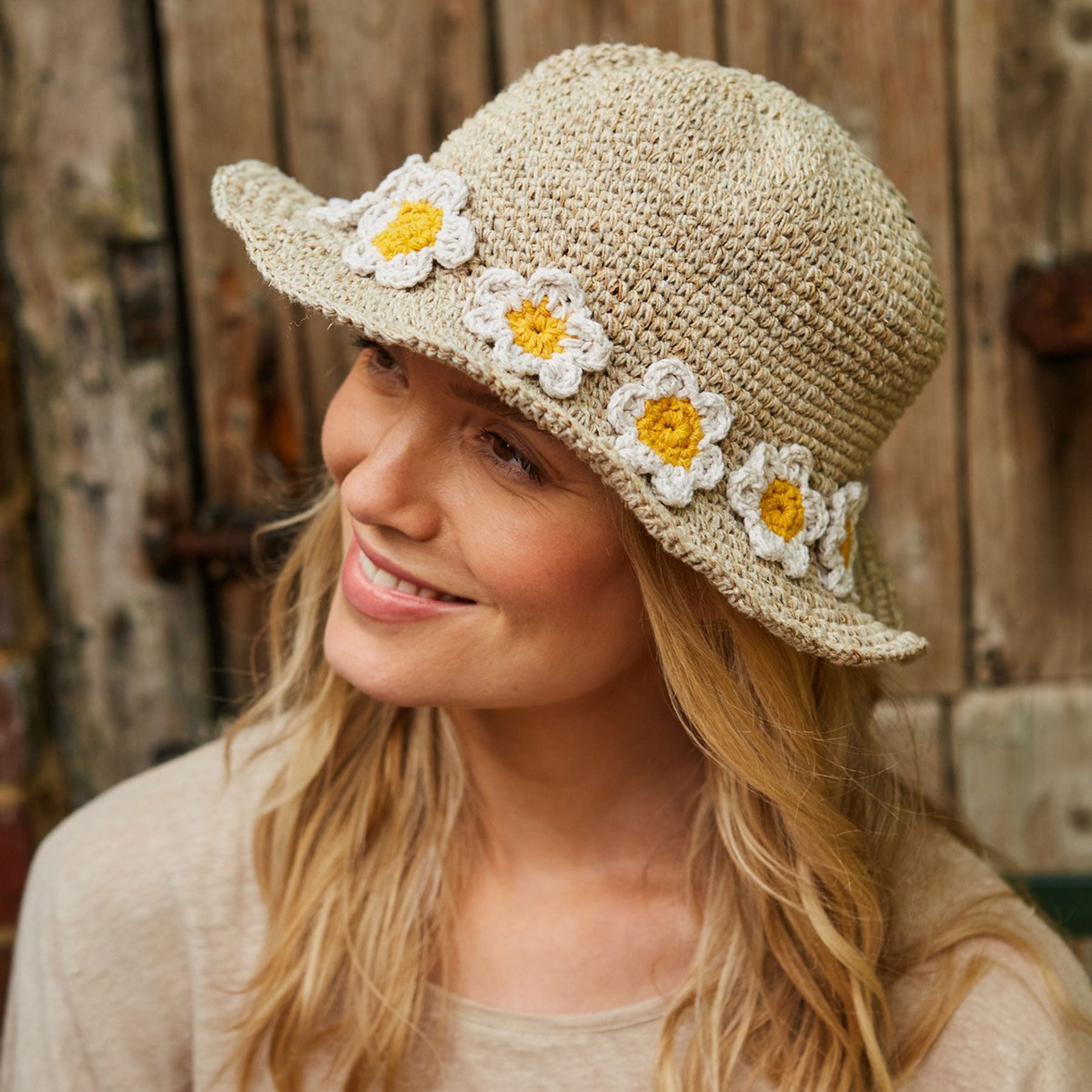 Daisy chain natural hemp & cotton sun hat