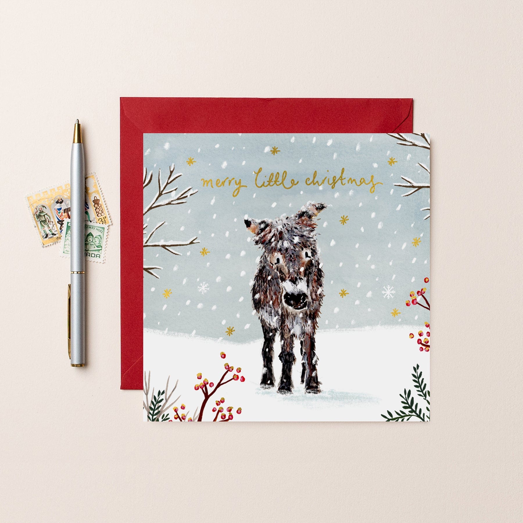 Donkey merry little Christmas Christmas card