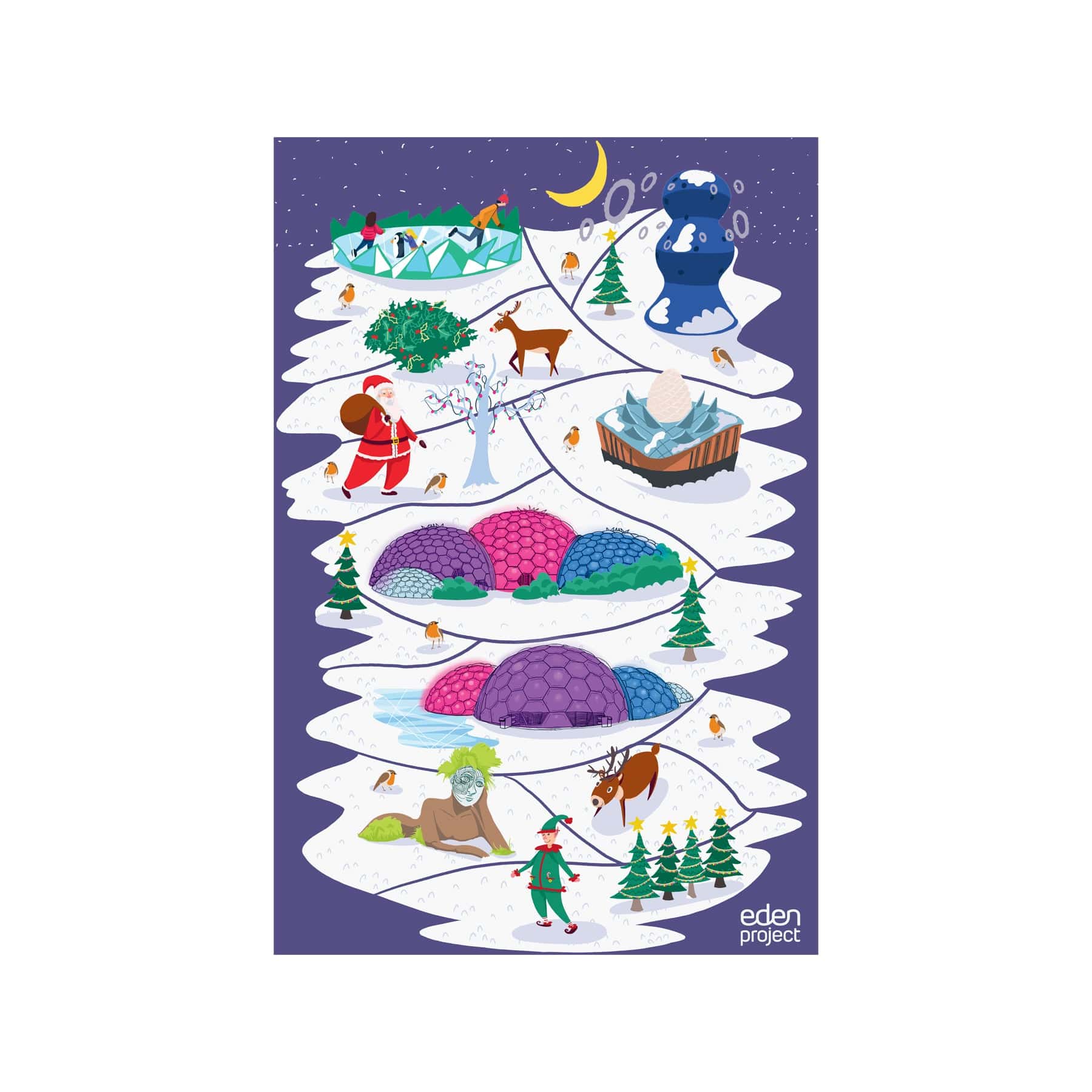 Eden Christmas scene tea towel