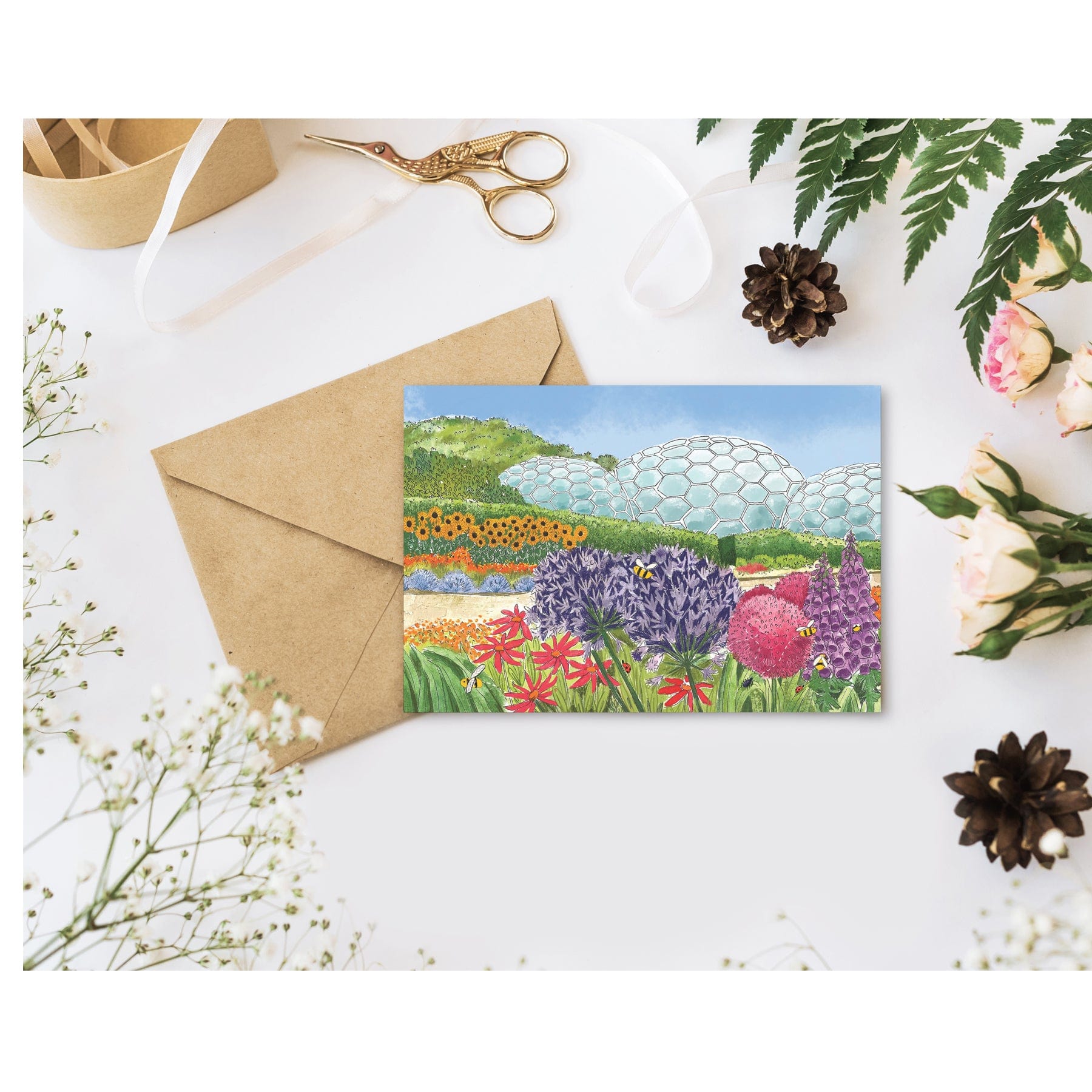 Eden Project biomes and bees greetings card