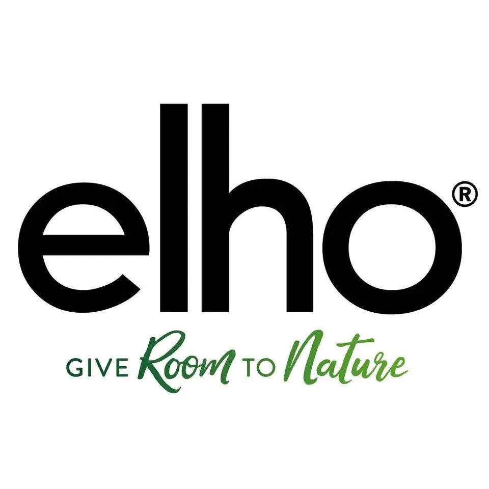 Elho brand logo with slogan "Give Room to Nature" in black and green, environmentally friendly gardening products company identity