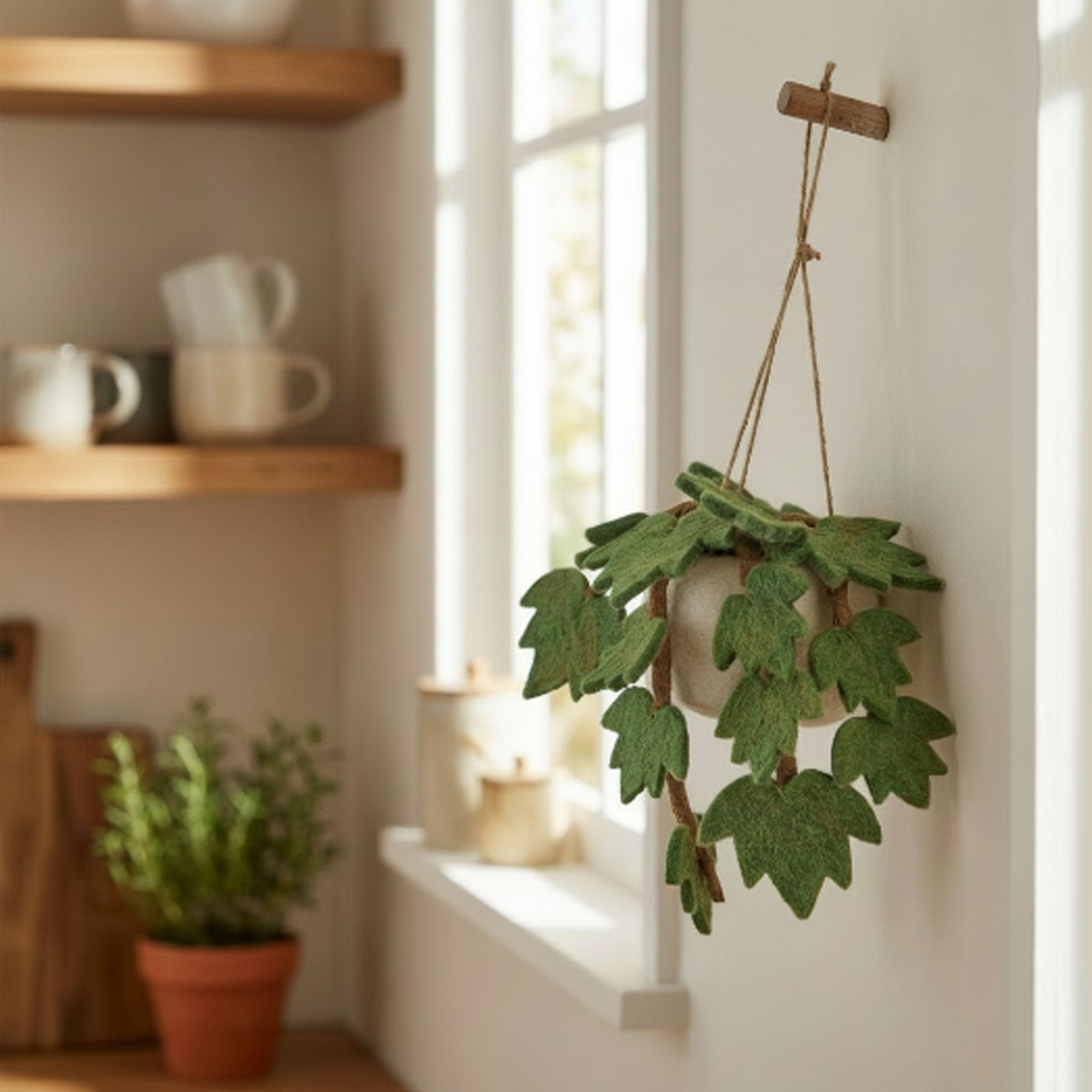 Felt English ivy hanging plant