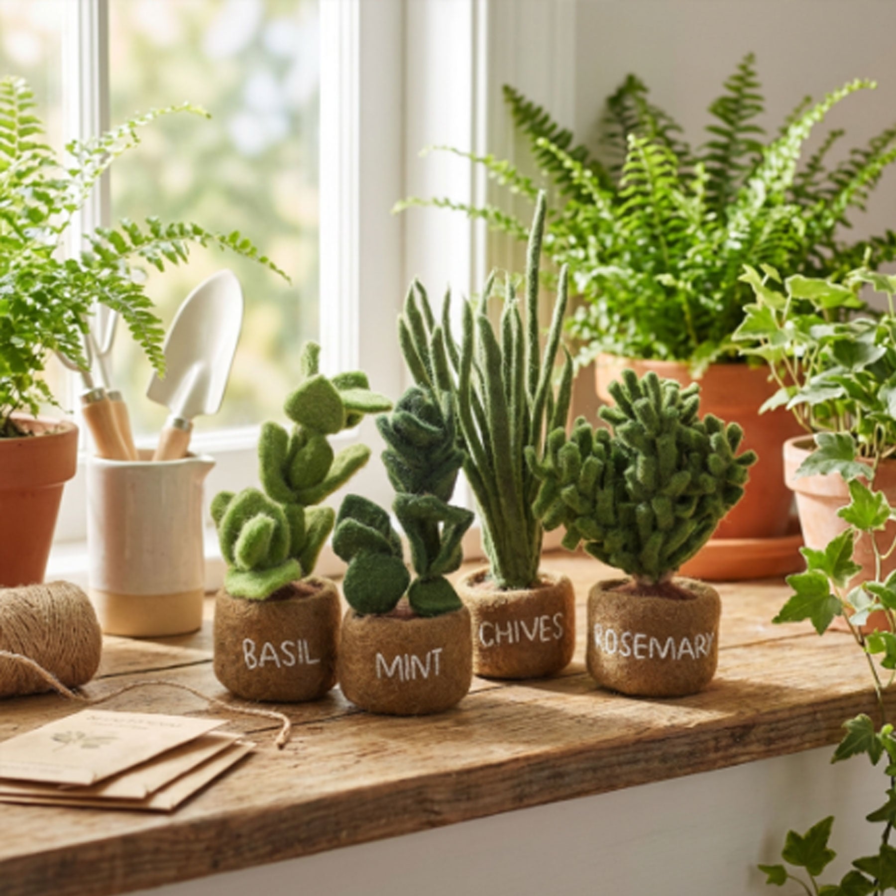 Felt potted herbs standing decoration