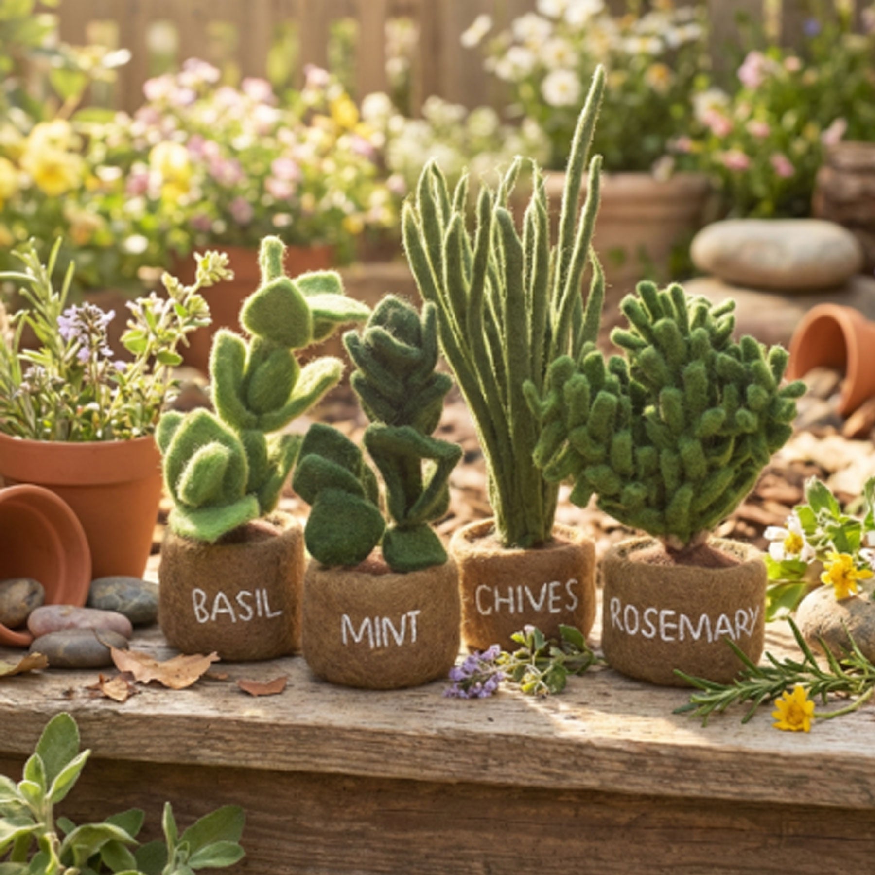 Felt potted herbs standing decoration