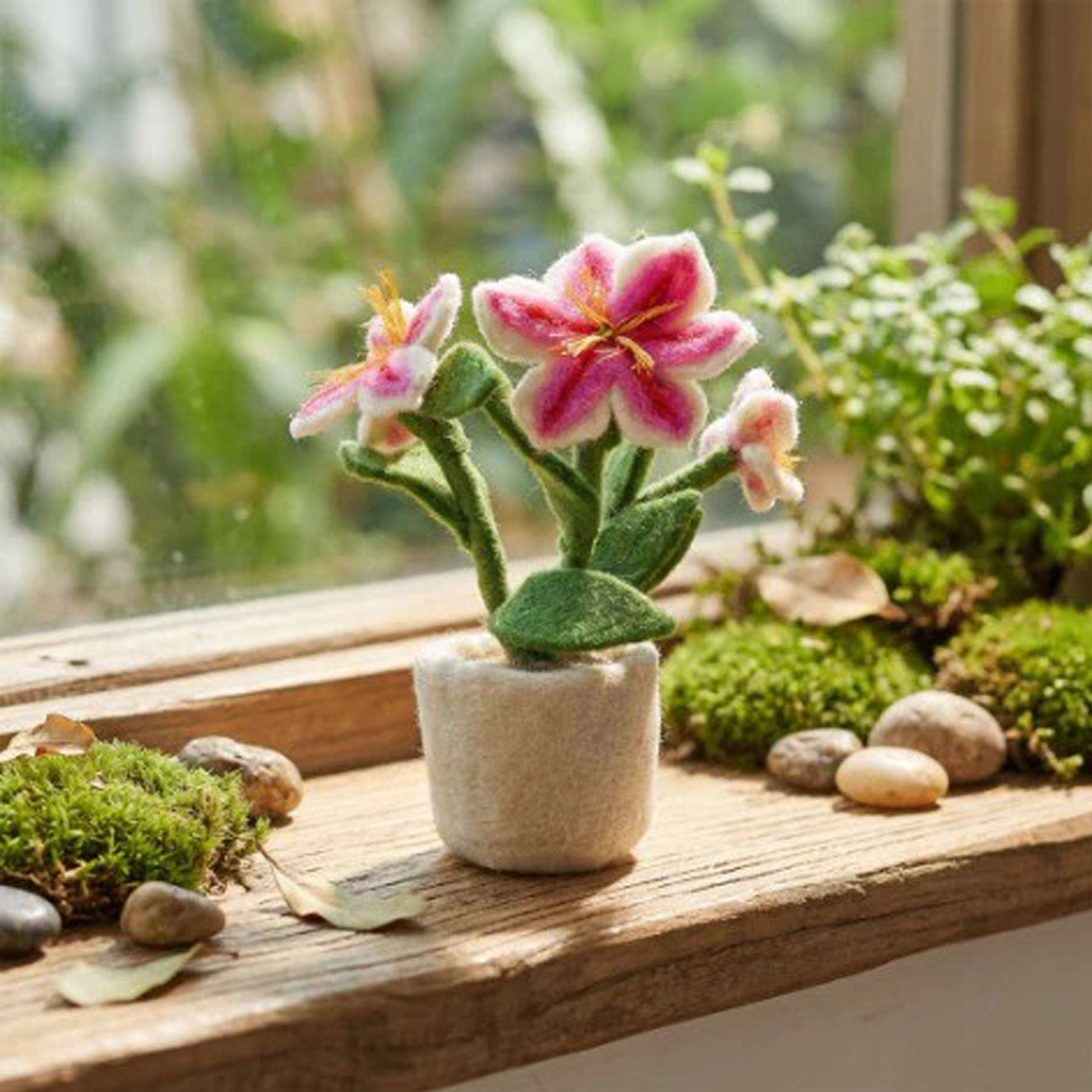 Felt pink lily pot decoration