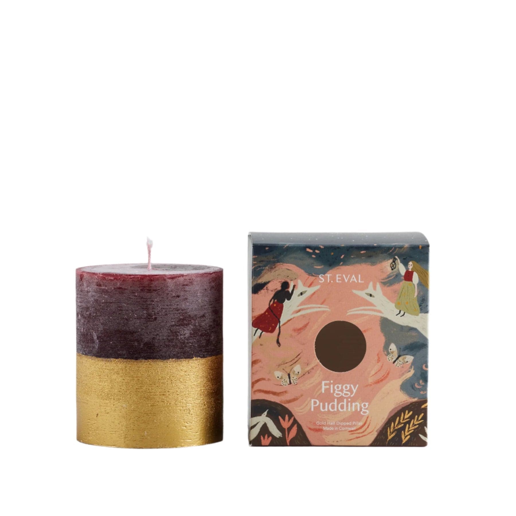 Figgy pudding gold half-dipped pillar candle