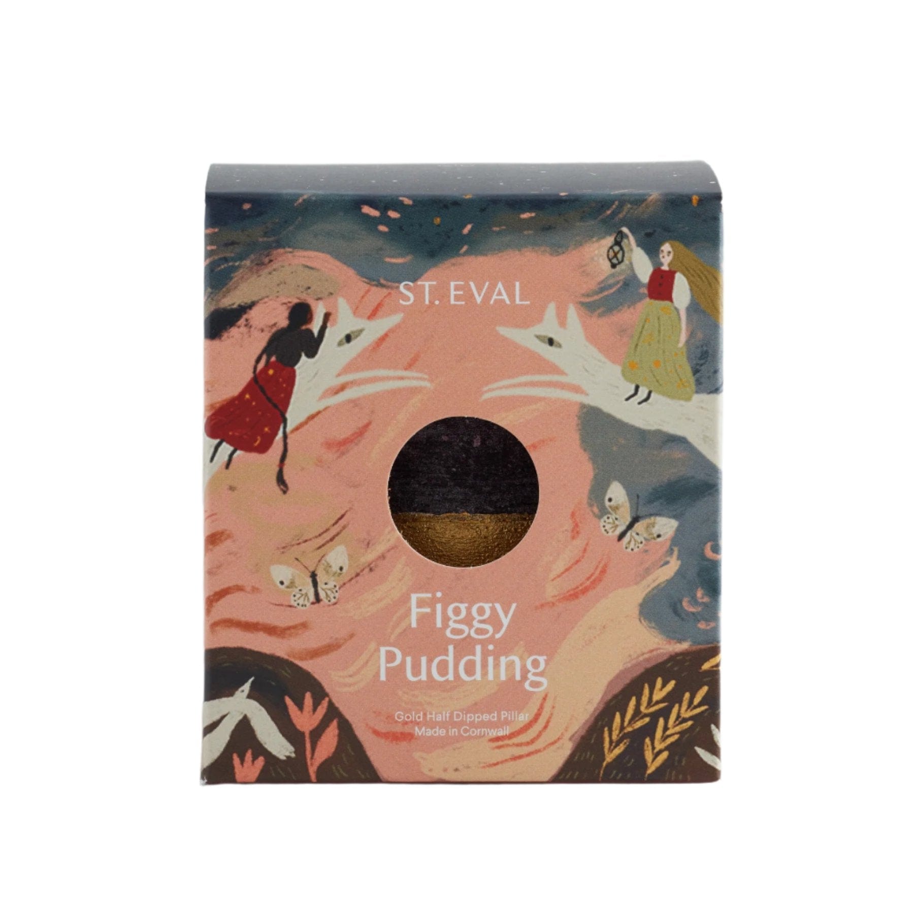 Figgy pudding gold half-dipped pillar candle