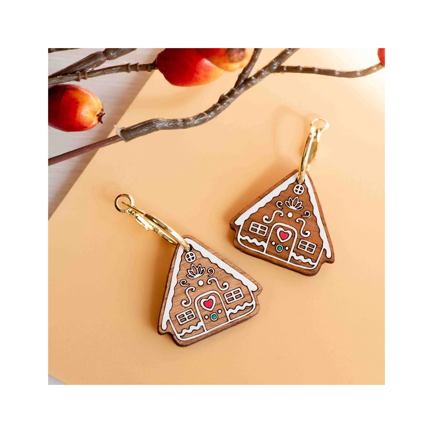 Gingerbread house hoop earrings