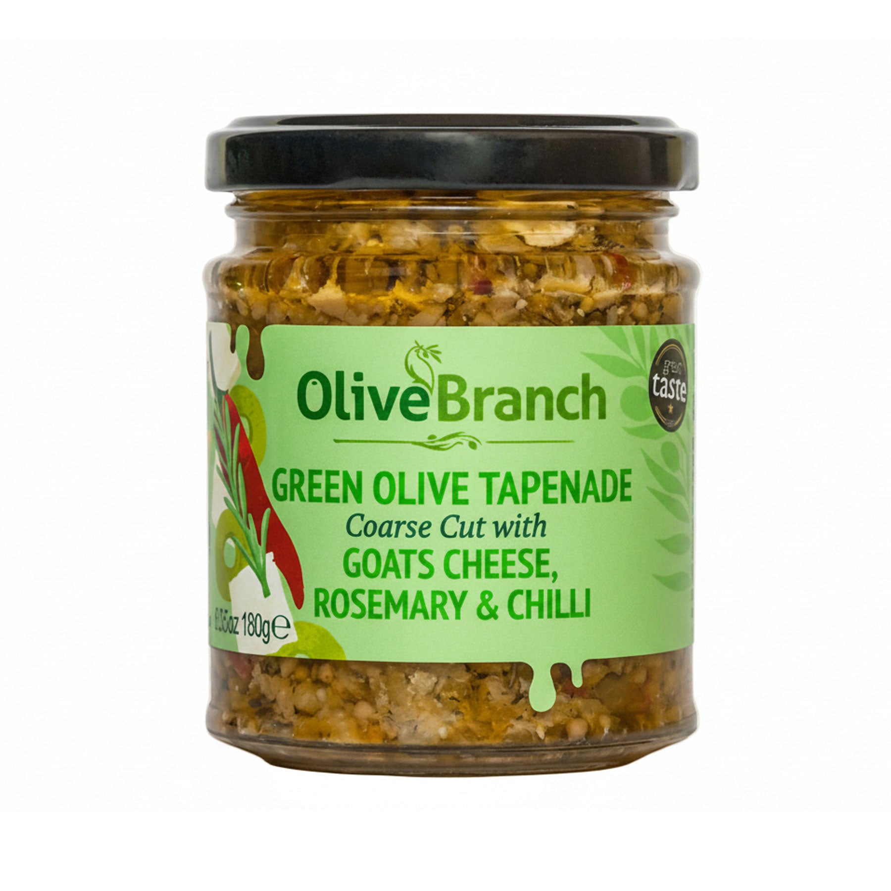 Green olive tapenade with goats cheese, rosemary & chilli 180g