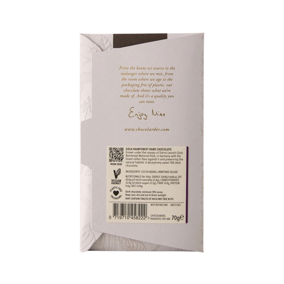 Gola rainforest 78% dark chocolate bar 70g
