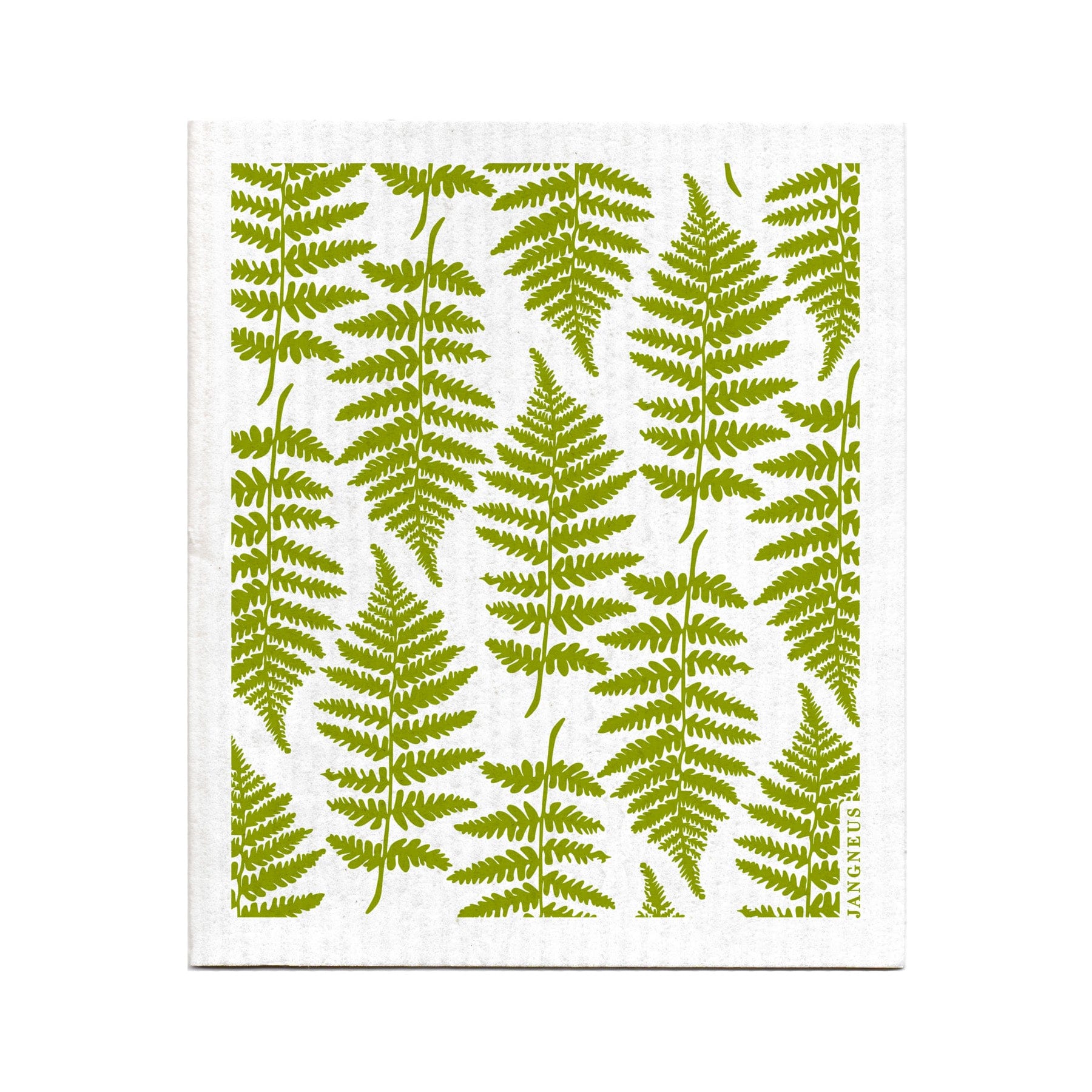 Green fern pattern on white background, botanical print, nature-inspired textile design, home decor fabric, leaf motif, eco-friendly material concept, artistic plant illustration