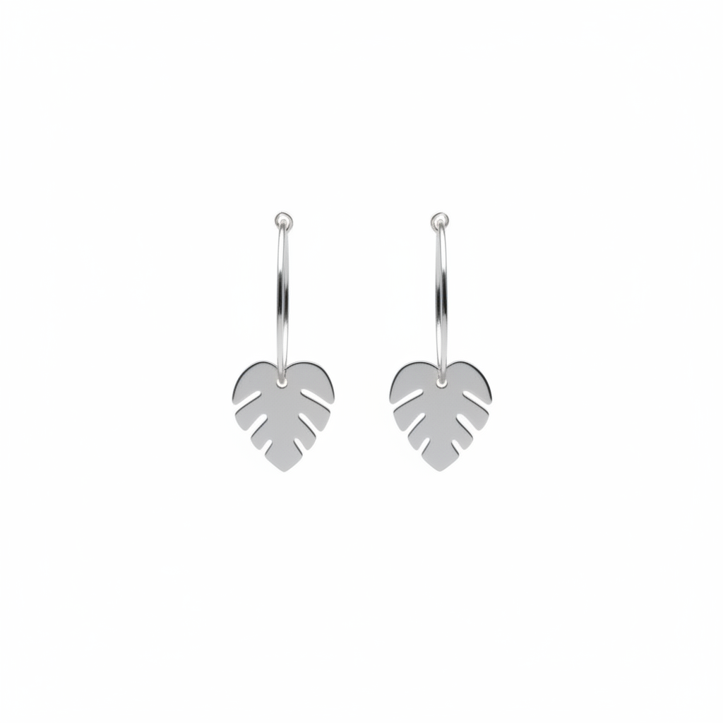 Hoop charm earrings monstera