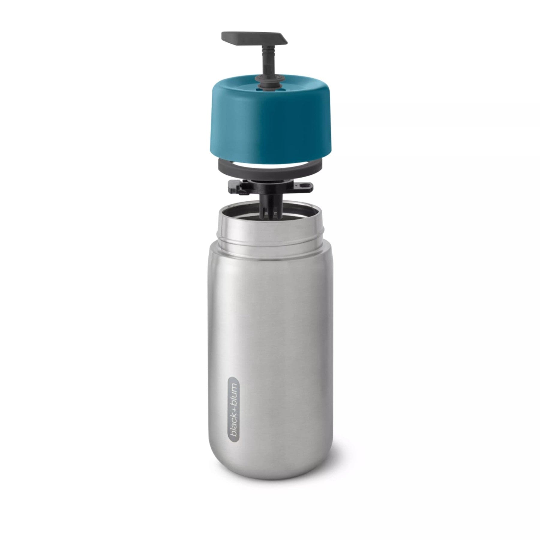 Stainless steel manual coffee grinder with adjustable ceramic burrs and blue crank handle