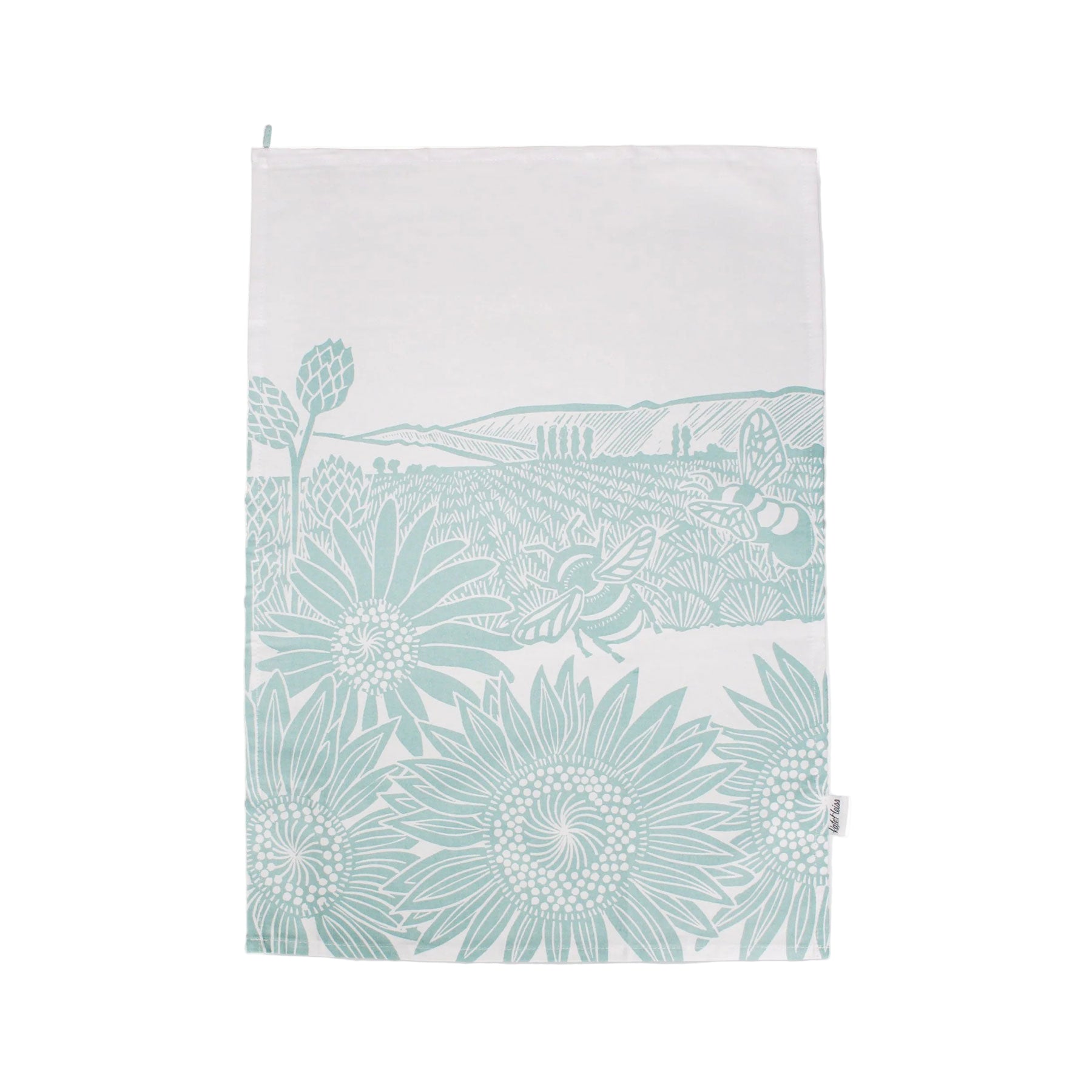 Sunflowers & bees recycled cotton tea towel