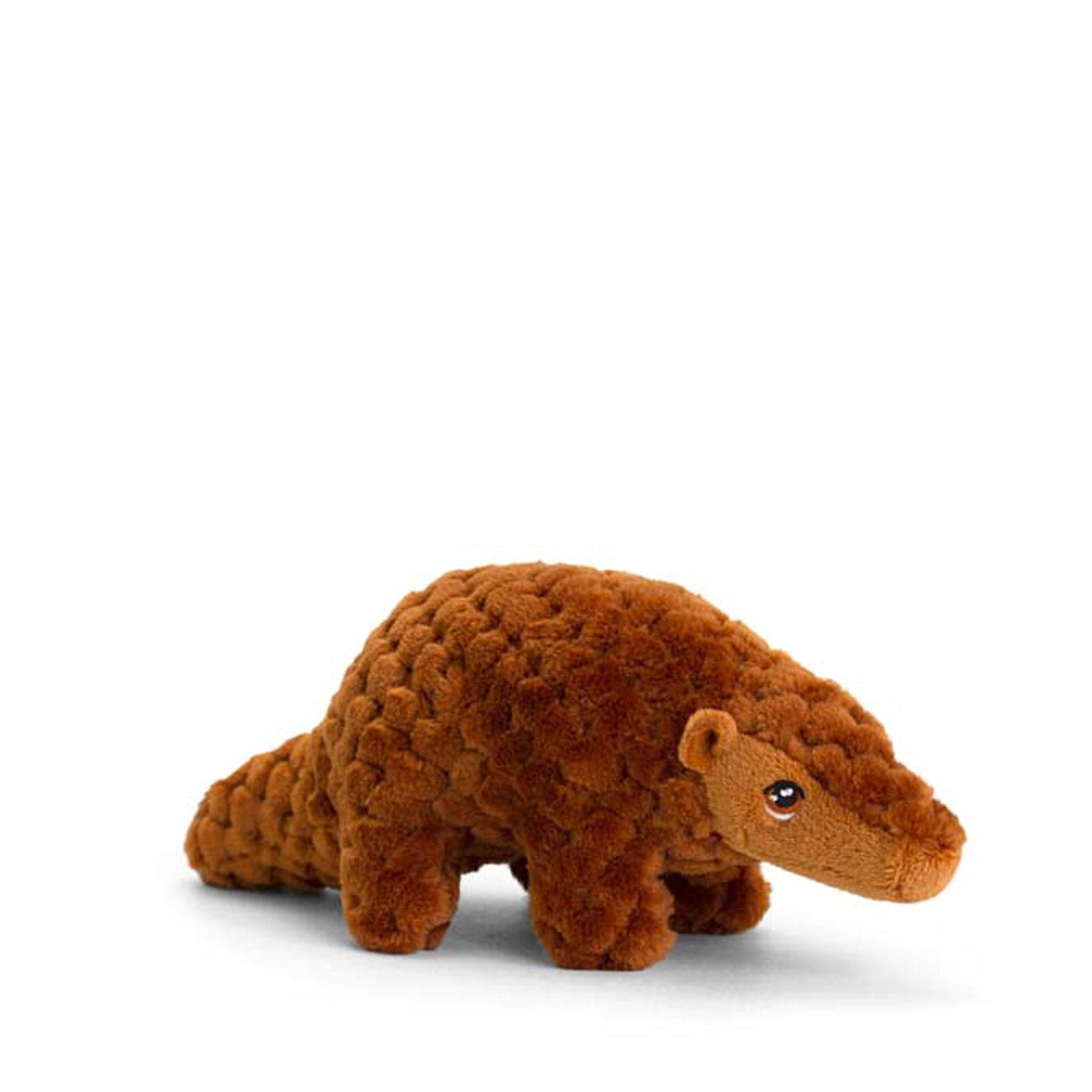 Brown plush anteater toy isolated on white background, soft stuffed animal for kids, cute ant-eating mammal replica, realistic plaything, children's room decor, educational wildlife toy