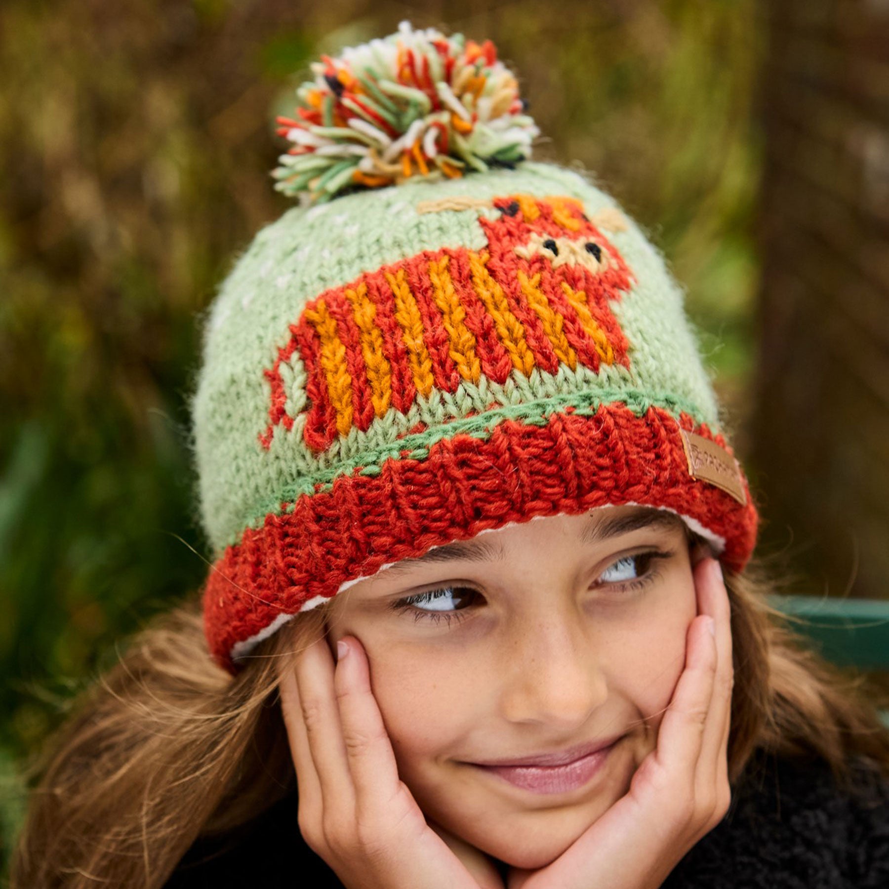 Kids highland cow bobble hat