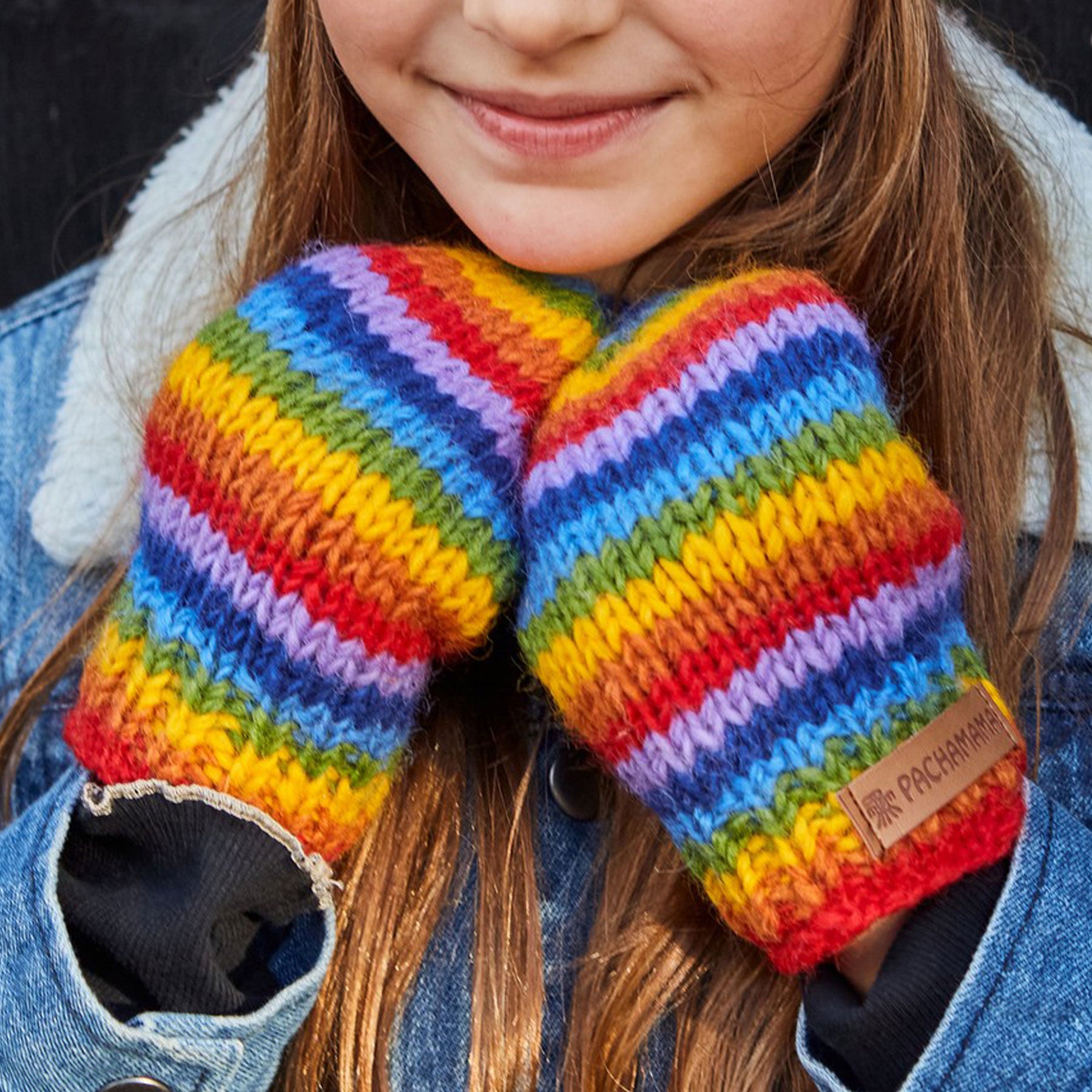 Kids rainbow mittens