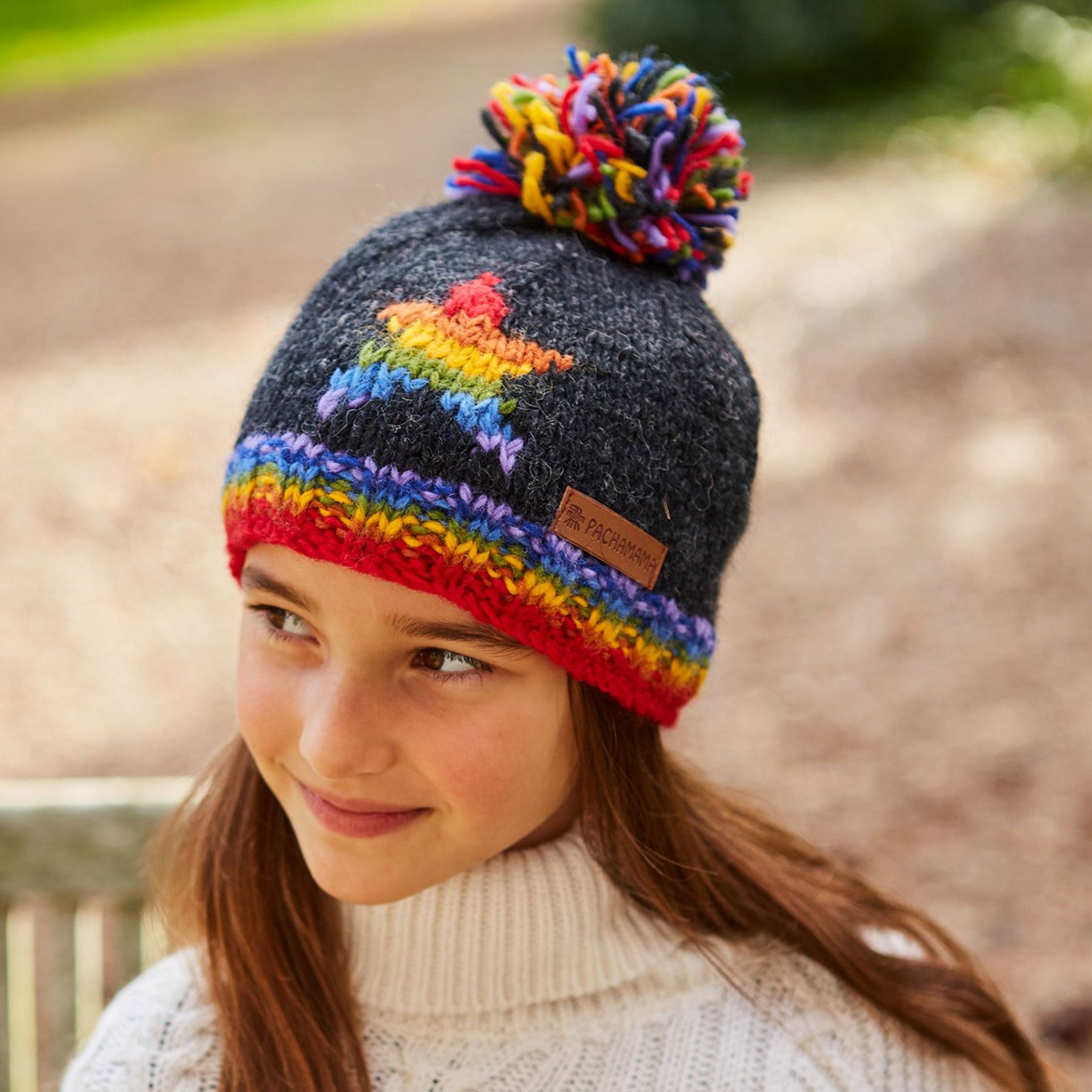 Kids rainbow star bobble beanie