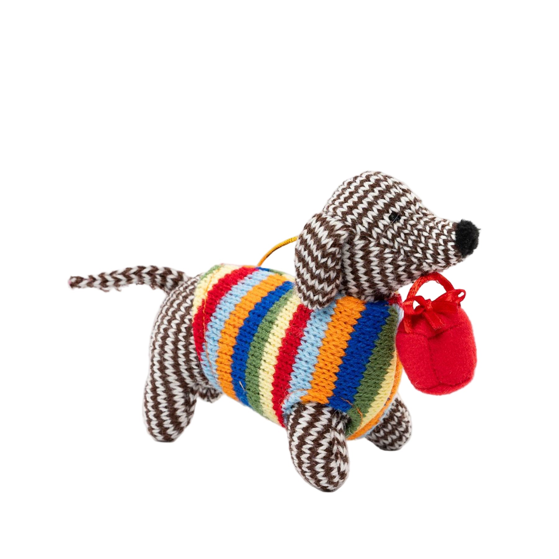Knitted sausage dog hanging decoration