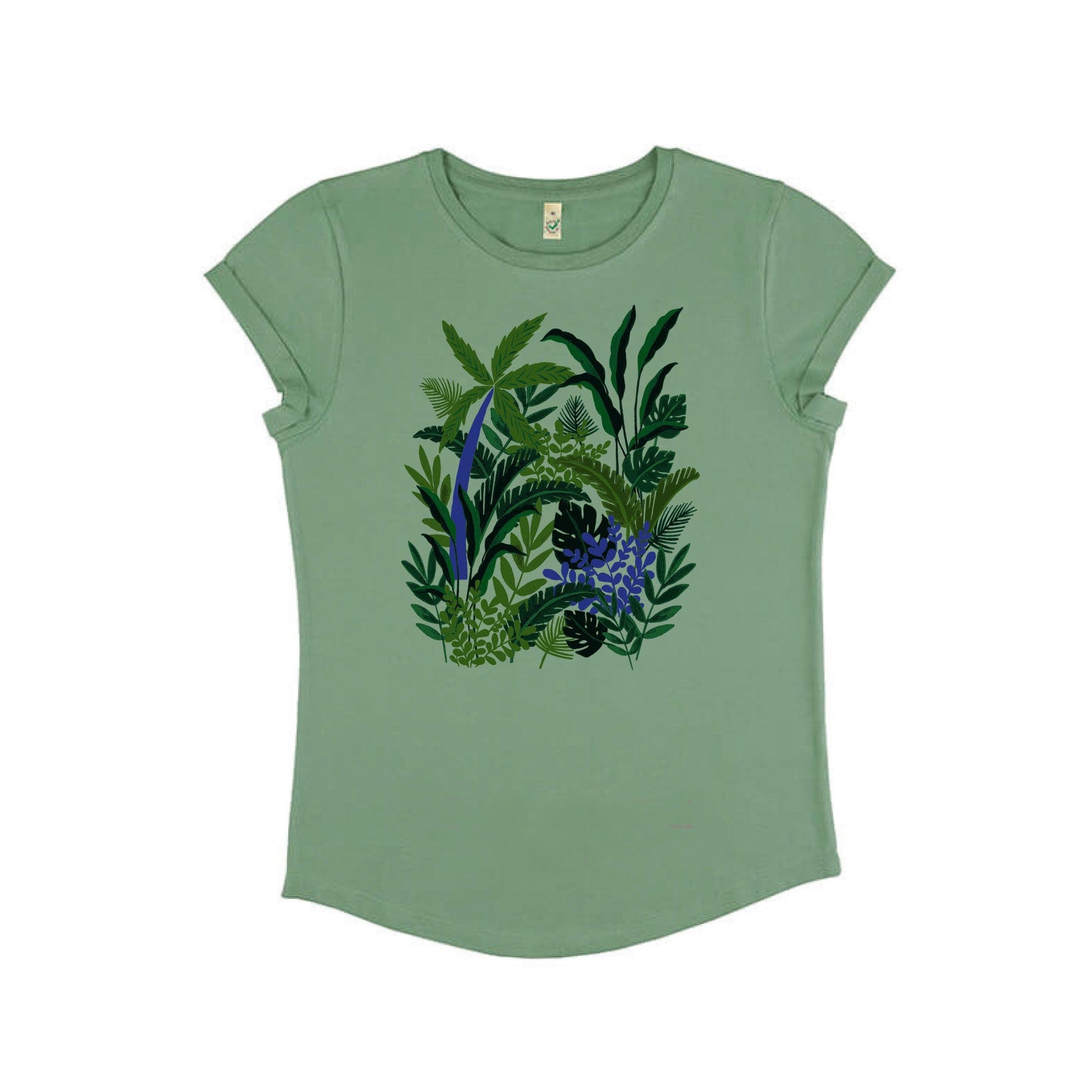 Ladies rainforest leaves t-shirt sage