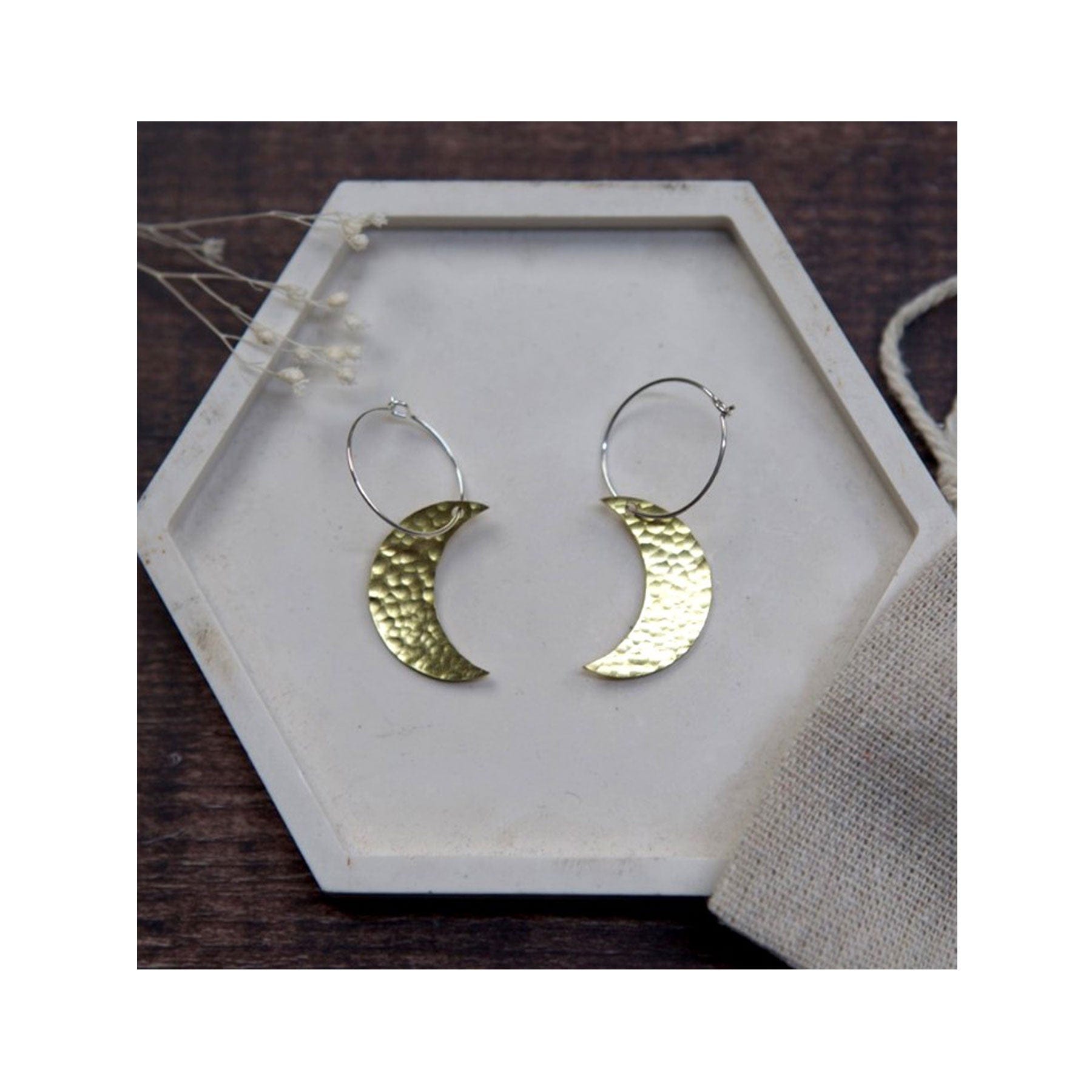 Large brass earrings moon