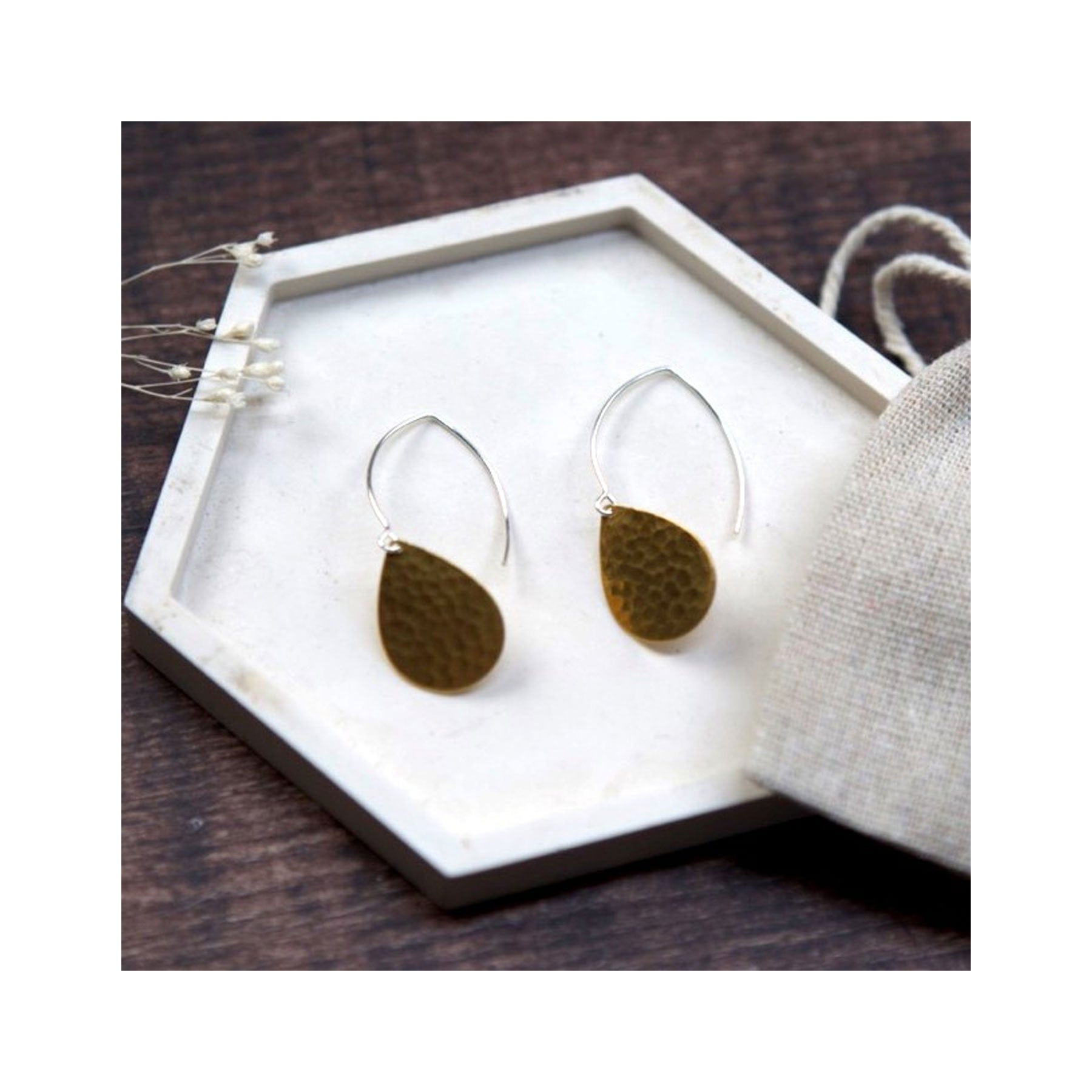 Large brass earrings teardrop