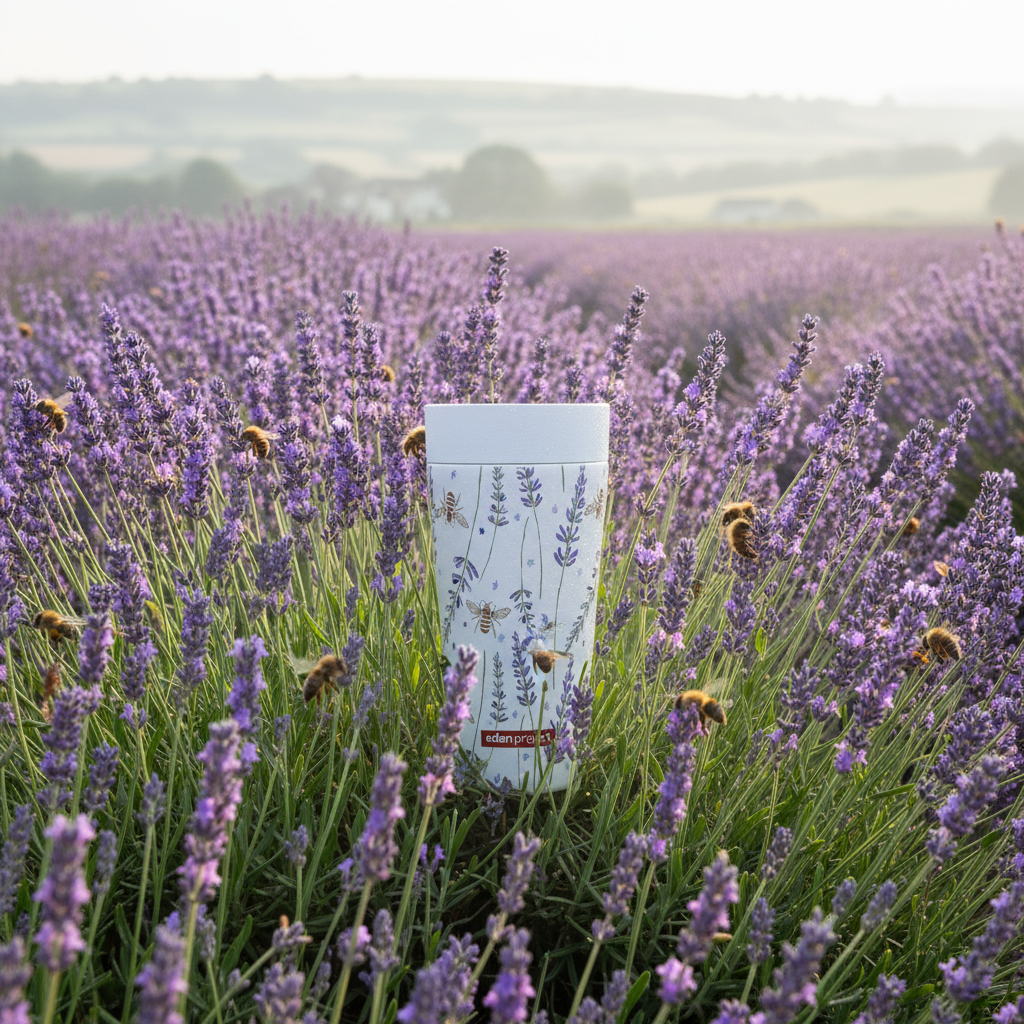Lavender print stainless steel cup 340ml (12oz)