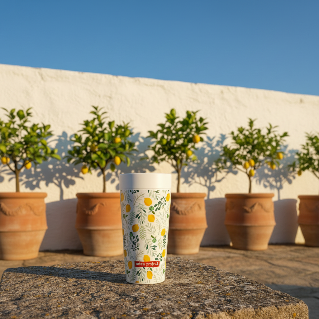Mediterranean print stainless steel cup 340ml (12oz)