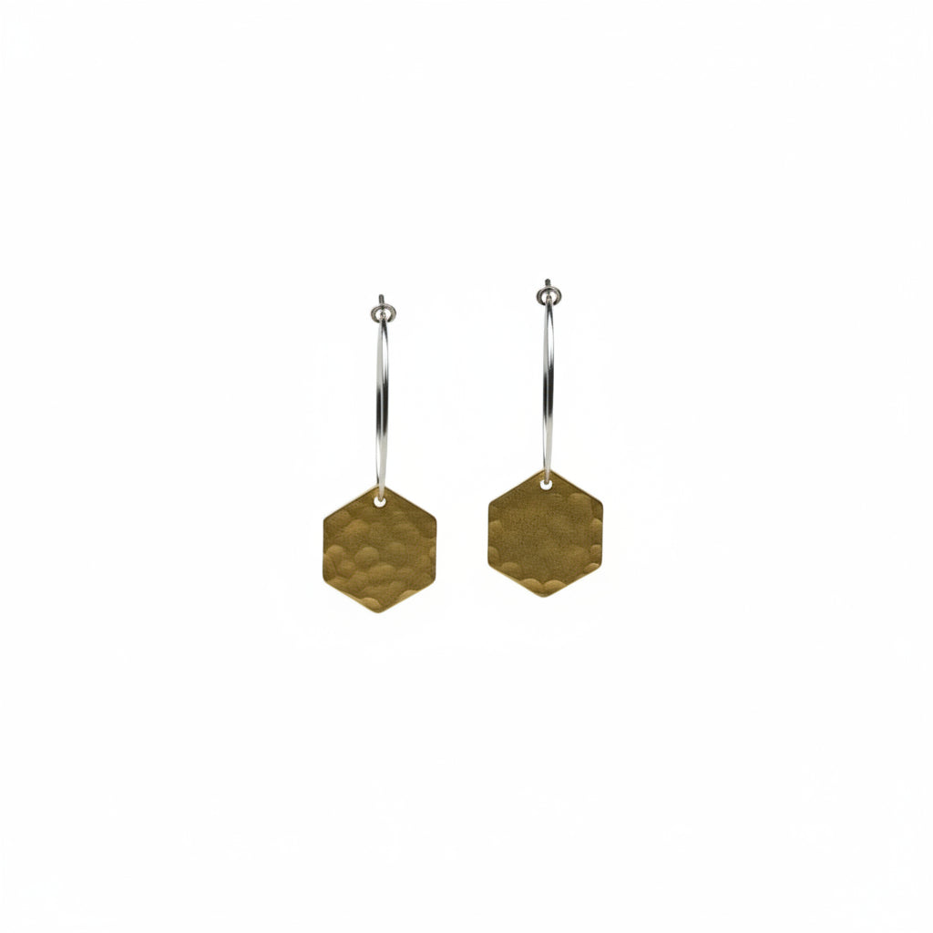 Medium brass earrings hexagon
