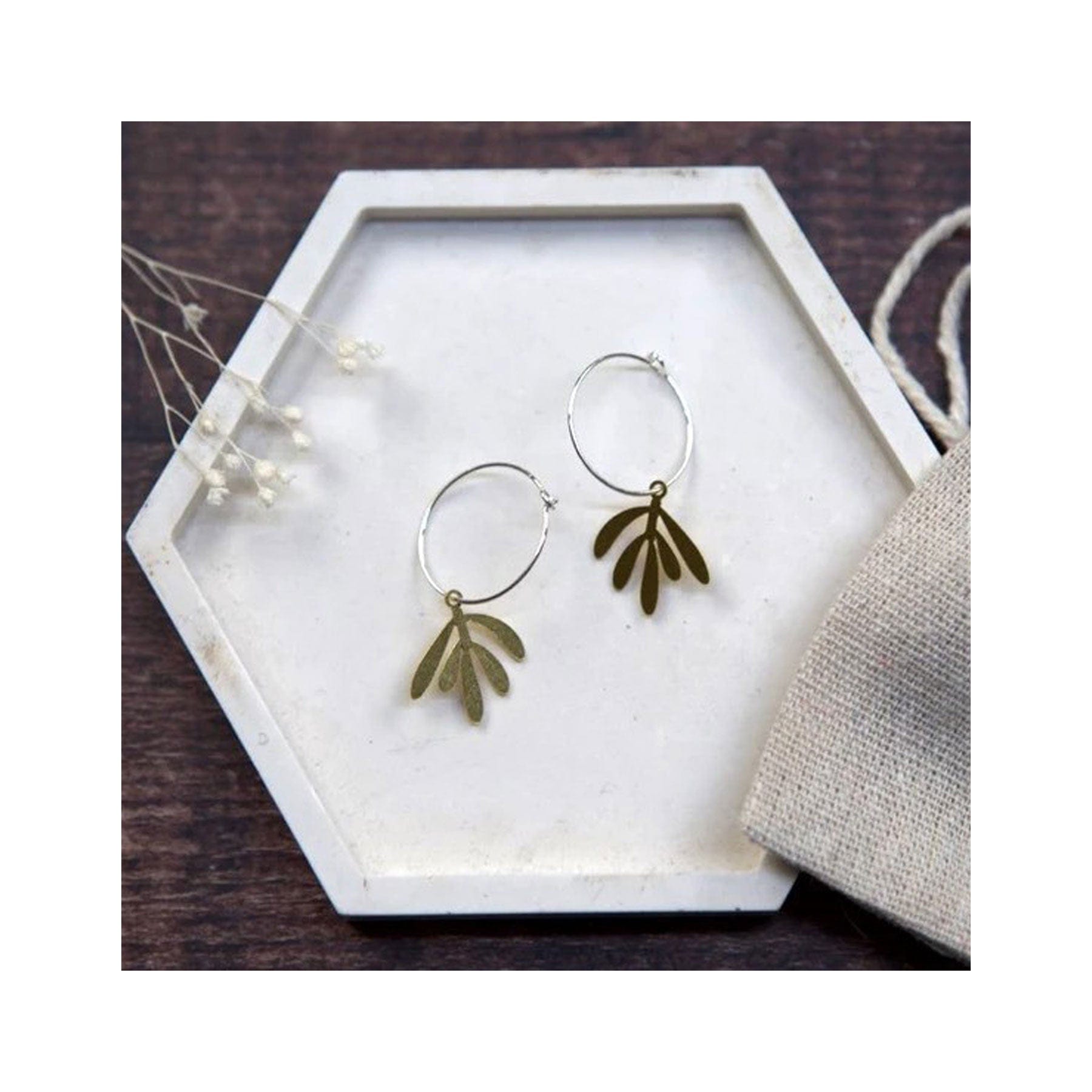 Medium brass earrings olive branch