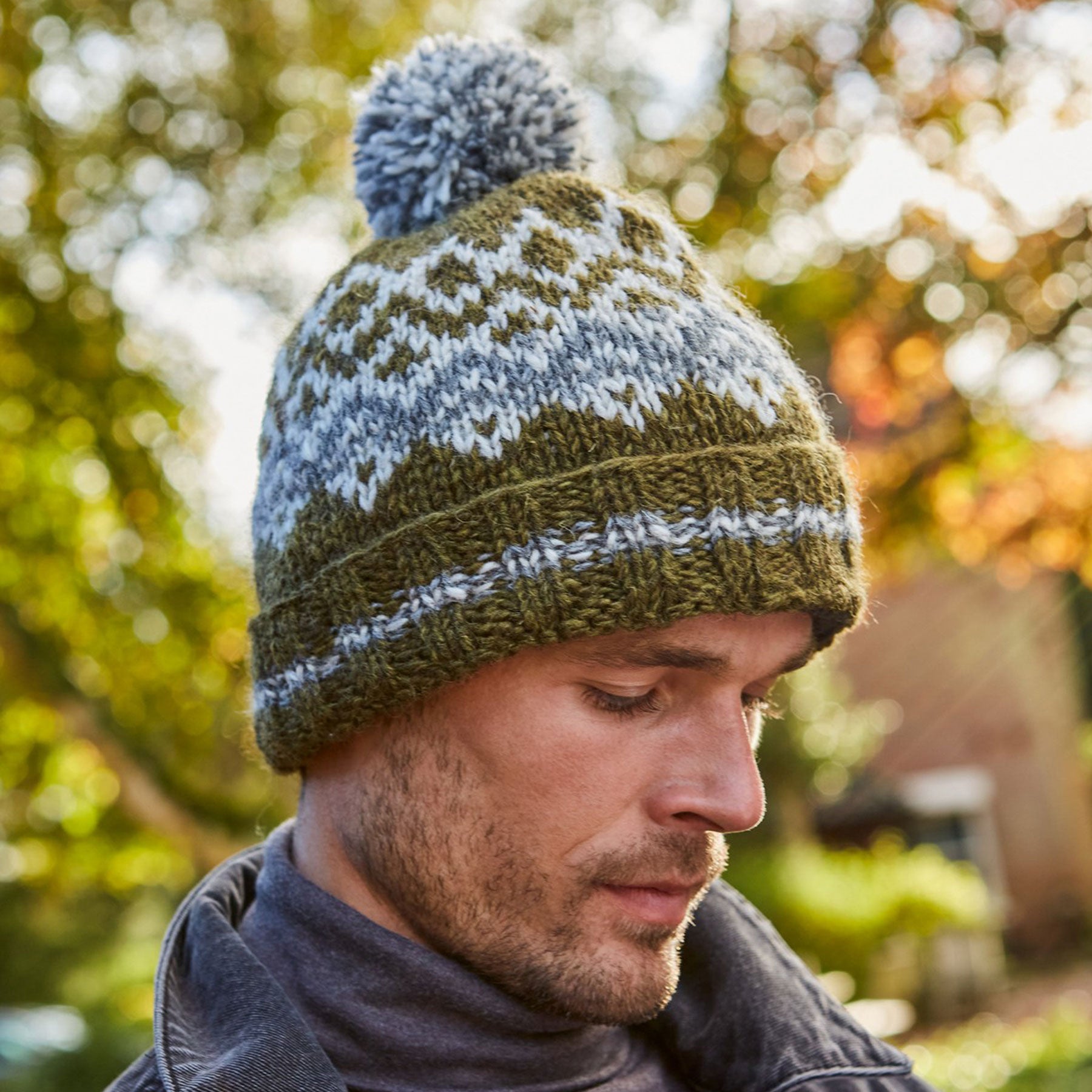 Mens jorvik moss bobble beanie