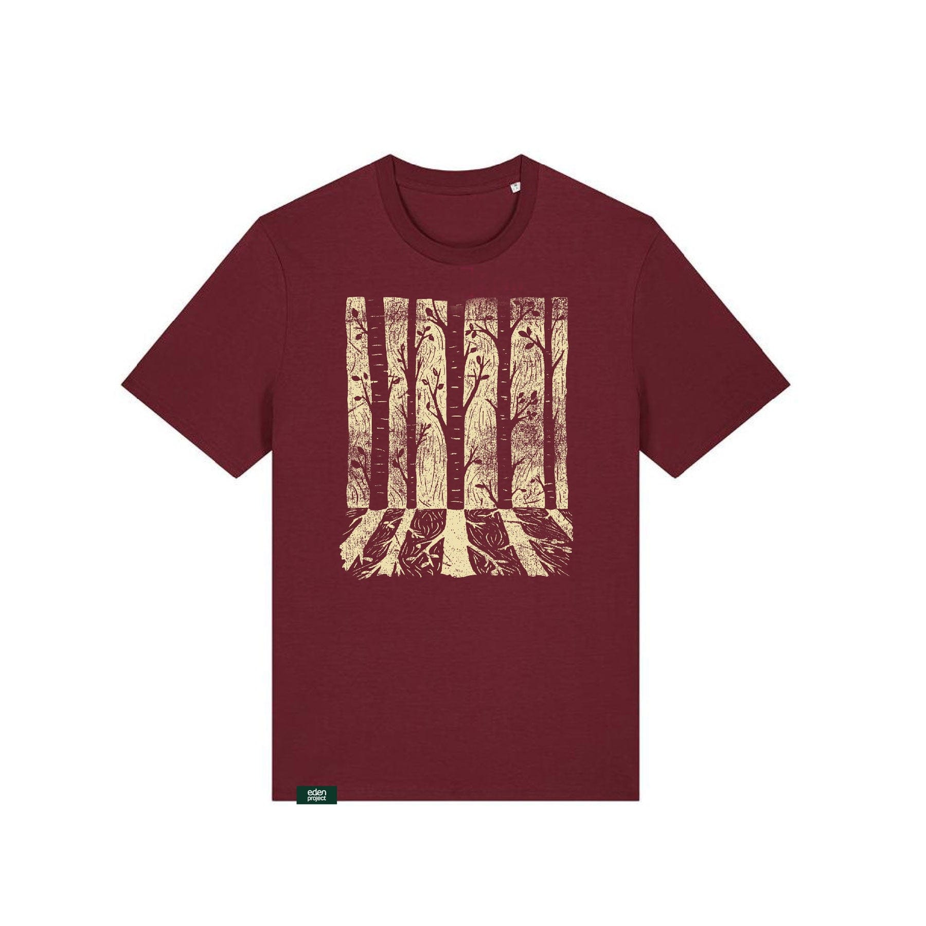 Mens tree reflection t-shirt burgundy